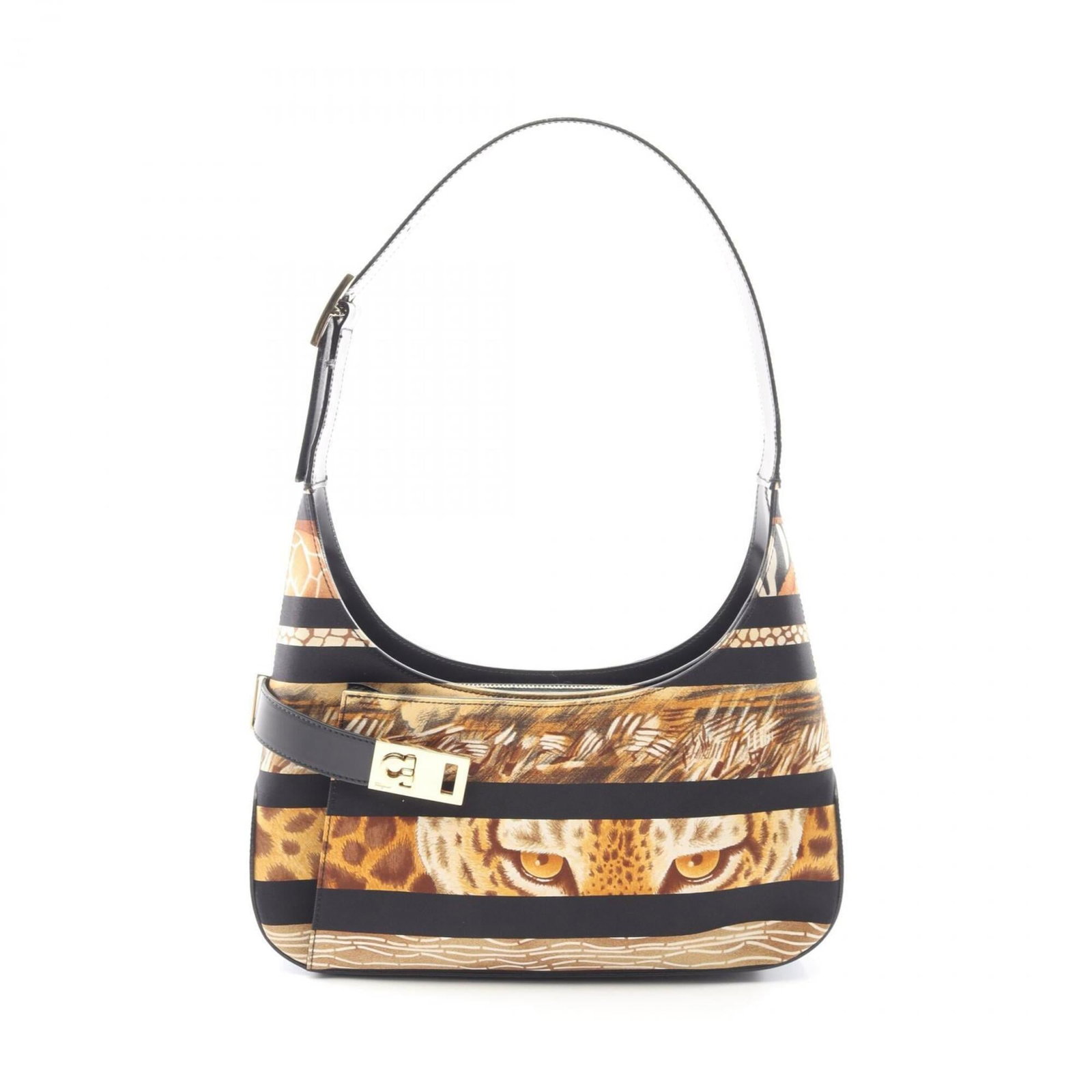 Handbag Shoulder Bag Salvatore Ferragamo Leather Canvas: Handbag Shoulder Bag Salvatore Ferragamo Leather Canvas Canvas and leather come together in this sleek Salvatore Ferragamo shoulder bag, featuring a black and brown color combination. With its 14cm x 