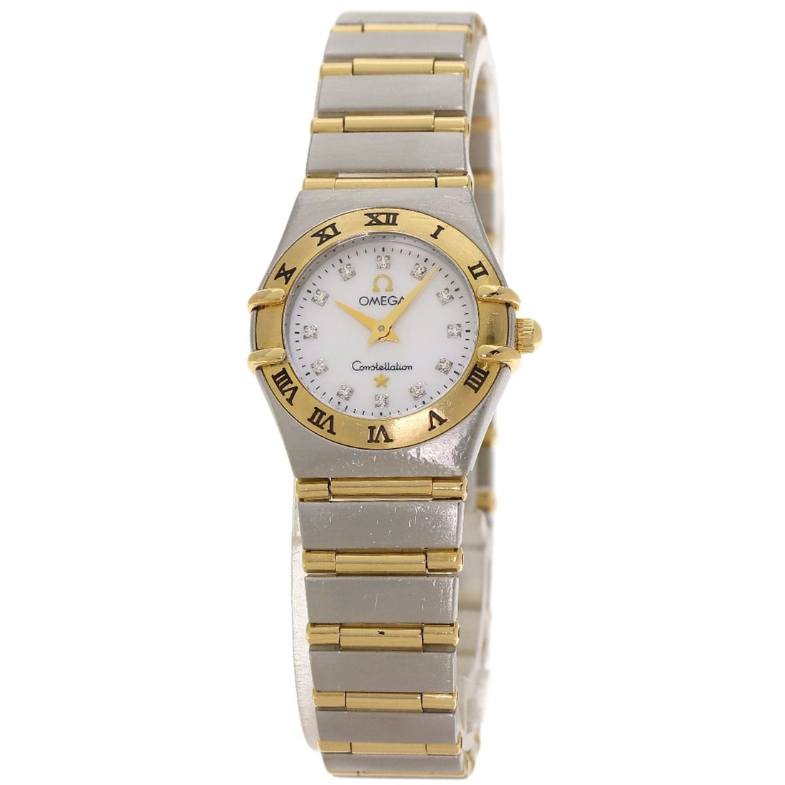 Omega Constellation Mini 12P Diamond Watches 1262.75 Stainless: Omega Constellation Mini 12P Diamond Watches 1262.75 Stainless The Omega Constellation Mini 12P Diamond Watches 1262.75 Stainless boasts a sleek 22.5mm gold-stainless steel case, featuring a gold