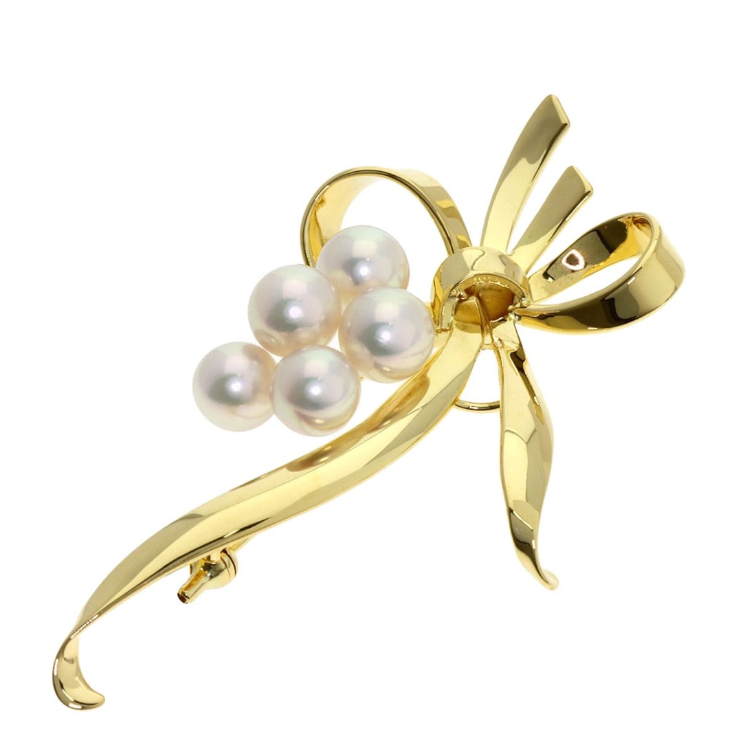 K18 Yellow Gold Pearl Mikimoto Brooch Ribbon: K18 Yellow Gold Pearl Mikimoto Brooch Ribbon K18 Yellow Gold Pearl Mikimoto Brooch Ribbon is a stunning piece featuring a K18 yellow gold setting, showcasing a beautiful pearl. The brooch's open