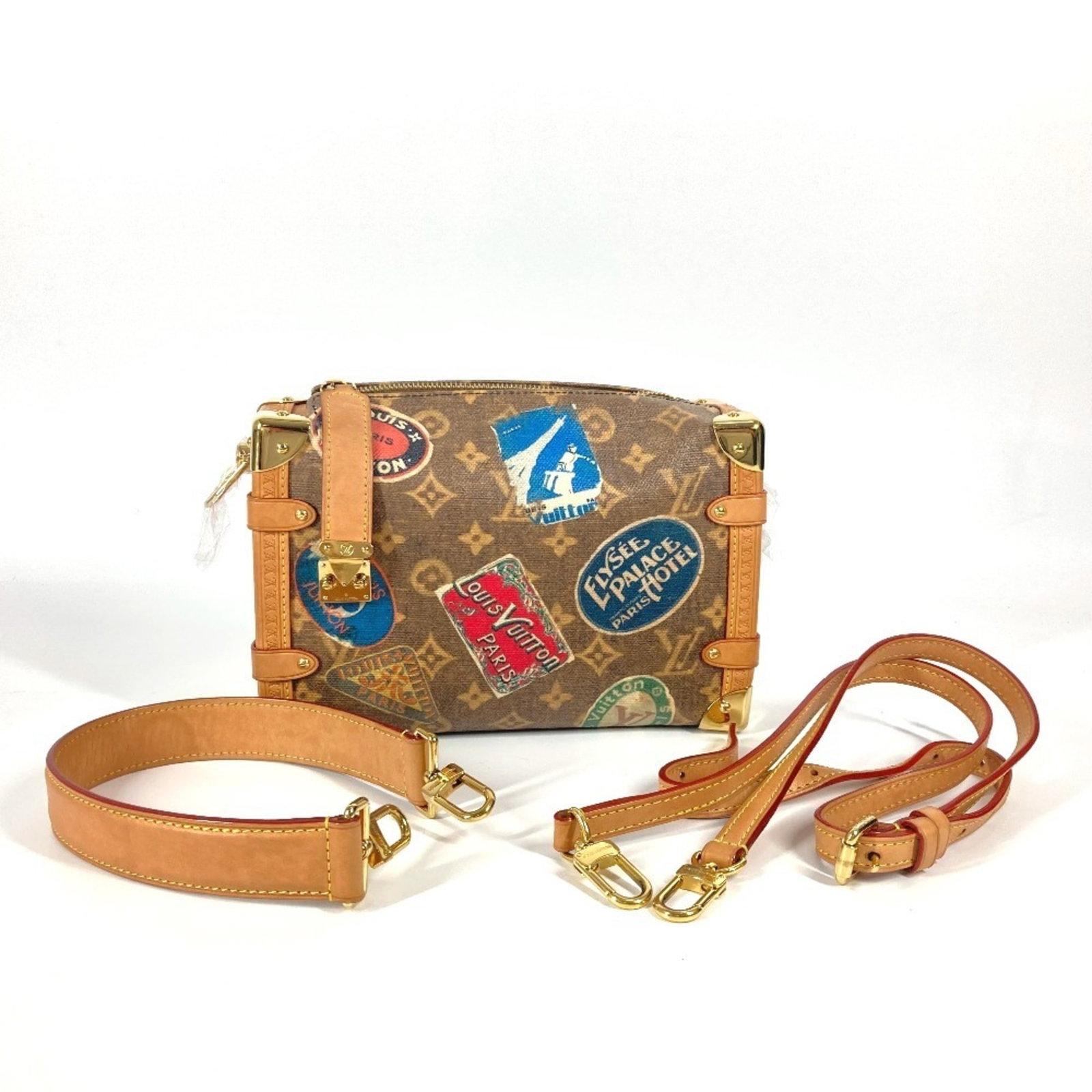 Louis Vuitton Clutch Bag Handbag Shoulder Bag Leather Coated Canvas: Louis Vuitton Clutch Bag Handbag Shoulder Bag Leather Coated Canvas Brown and multi-color Louis Vuitton Clutch Bag Handbag Shoulder Bag with Leather and coated canvas material, featuring a zipper