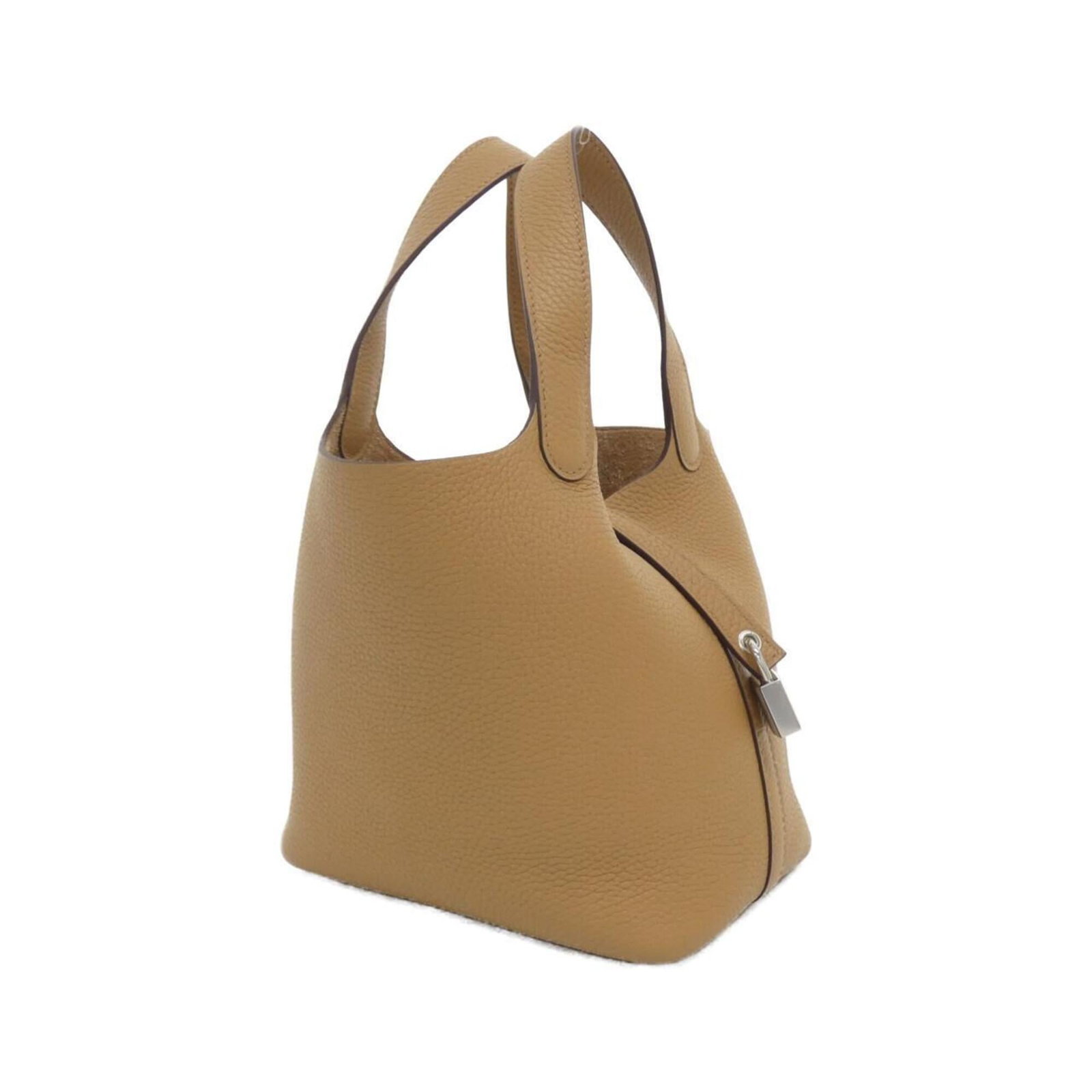 Clemence Leather Handbag Taurillon Hermes: Clemence Leather Handbag Taurillon Hermes Taurillon clemence leather handbag with silver hardware, featuring a lock on the outer pocket. This 19cm x 18cm x 14cm bag is made from high-quality