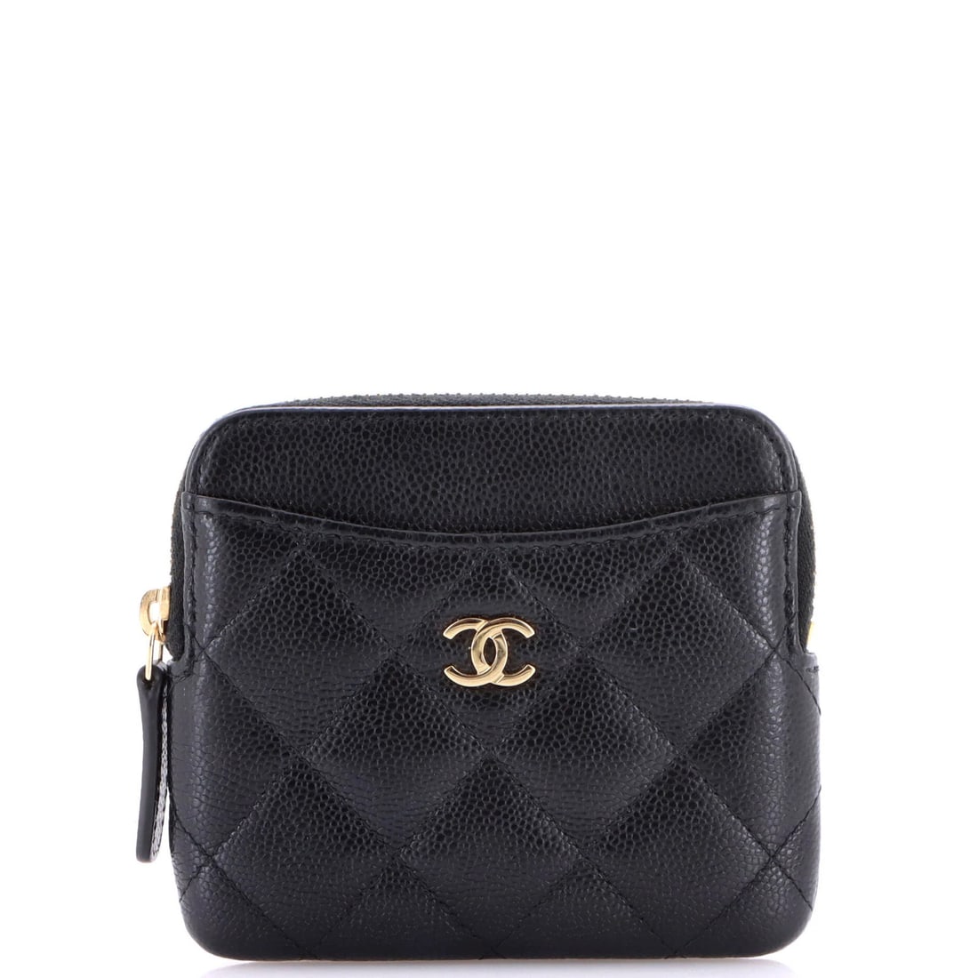Zip Around Card Holder Wallet Caviar Quilted Square Chanel: Zip Around Card Holder Wallet Caviar Quilted Square Chanel Black leather quilted caviar square wallet with a zip around card holder, featuring gold tone hardware and a red interior. This excellent con