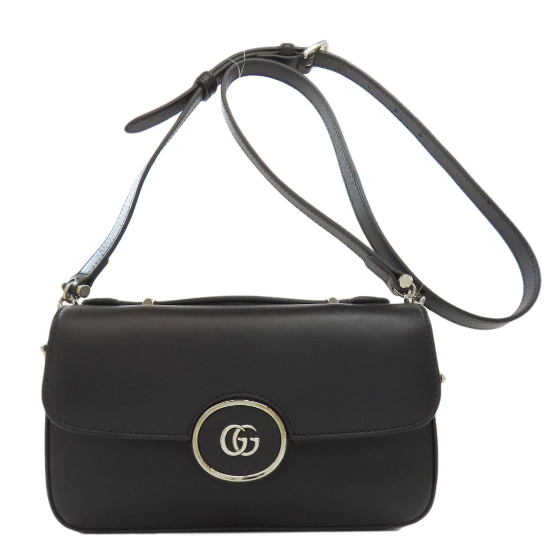Long Shoulder Bag Double G Mini Leather Gucci 739722: Long Shoulder Bag Double G Mini Leather Gucci 739722 Black leather shoulder bag from GUCCI, featuring a long shoulder strap. The bag's exterior is made of high-quality leather, a classic style that
