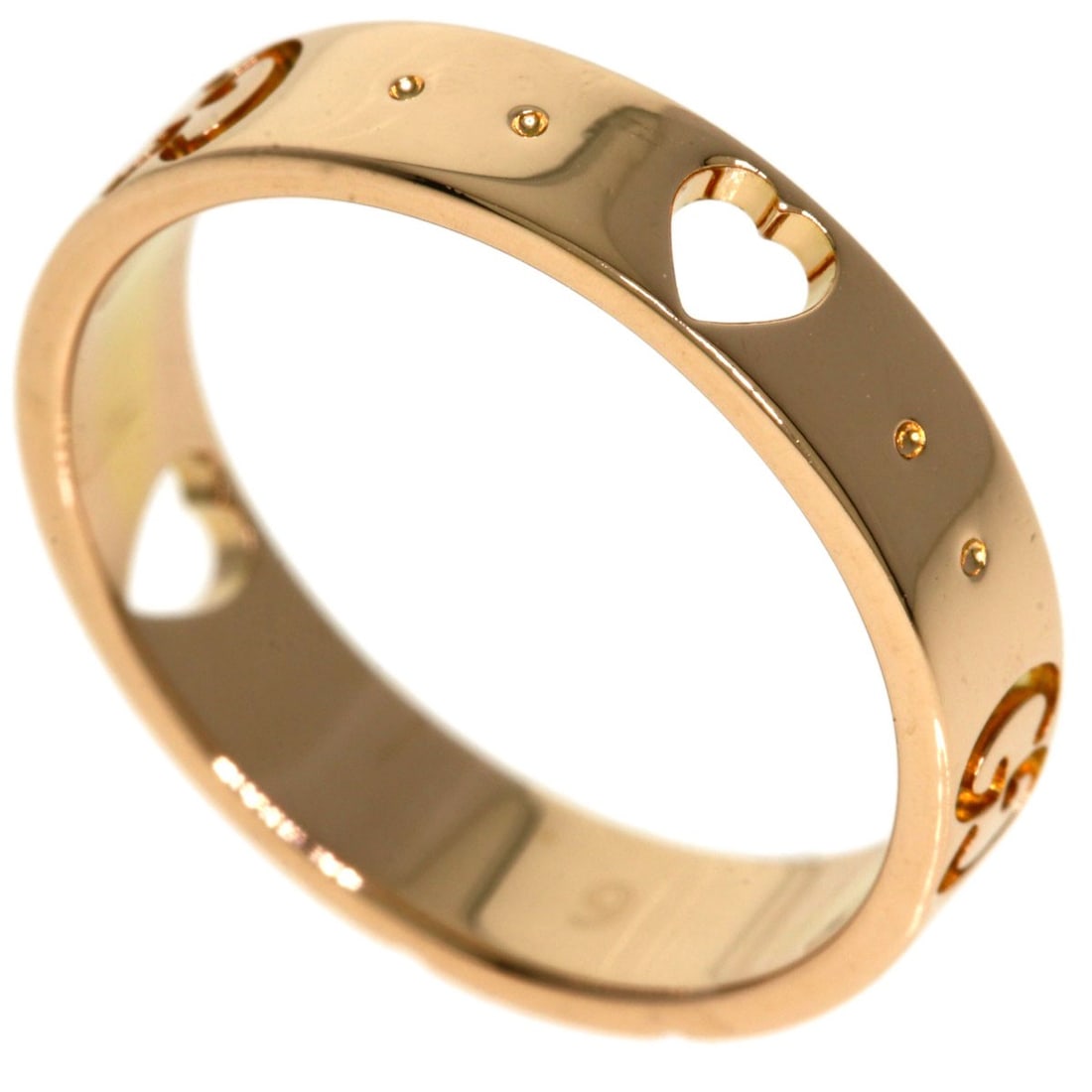 Gucci Icon Pink Gold Amore K18 Ring #9: Gucci Icon Pink Gold Amore K18 Ring #9 K18 Pink Gold Amore Ring #9 boasts a sleek, gold metal design with no stone, making it a striking accessory for any occasion. This open ring closure adds a