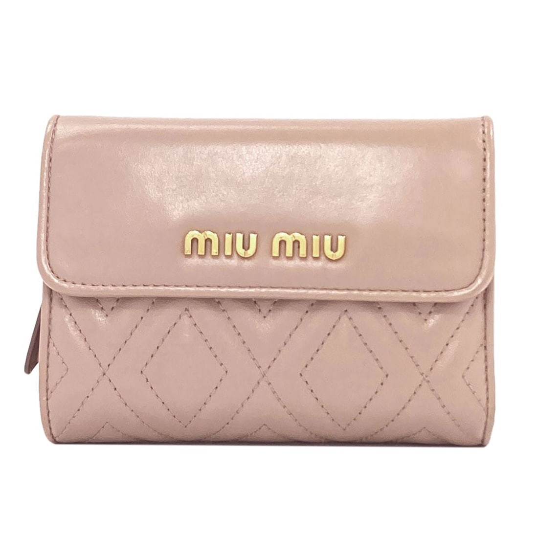Miumiu Logo Bifold Wallet With Coin Pocket Leather: Miumiu Logo Bifold Wallet With Coin Pocket Leather Pink leather bifold wallet with coin pocket, featuring a classic snap closure and a bold, eye-catching exterior color. The wallet's simple design mak