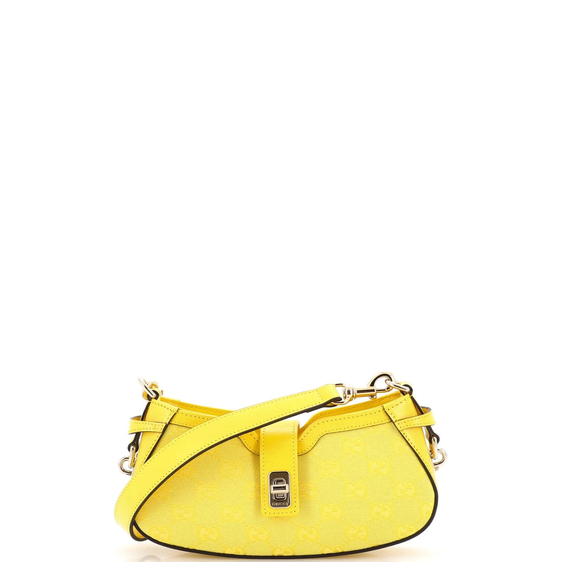 Moon Side Bag GG Canvas Mini Gucci: Moon Side Bag GG Canvas Mini Gucci The Gucci Moon Side Bag GG Canvas Mini is a vibrant yellow shoulder bag made from high-quality canvas. With its classic design and bold color, this mini bag is a