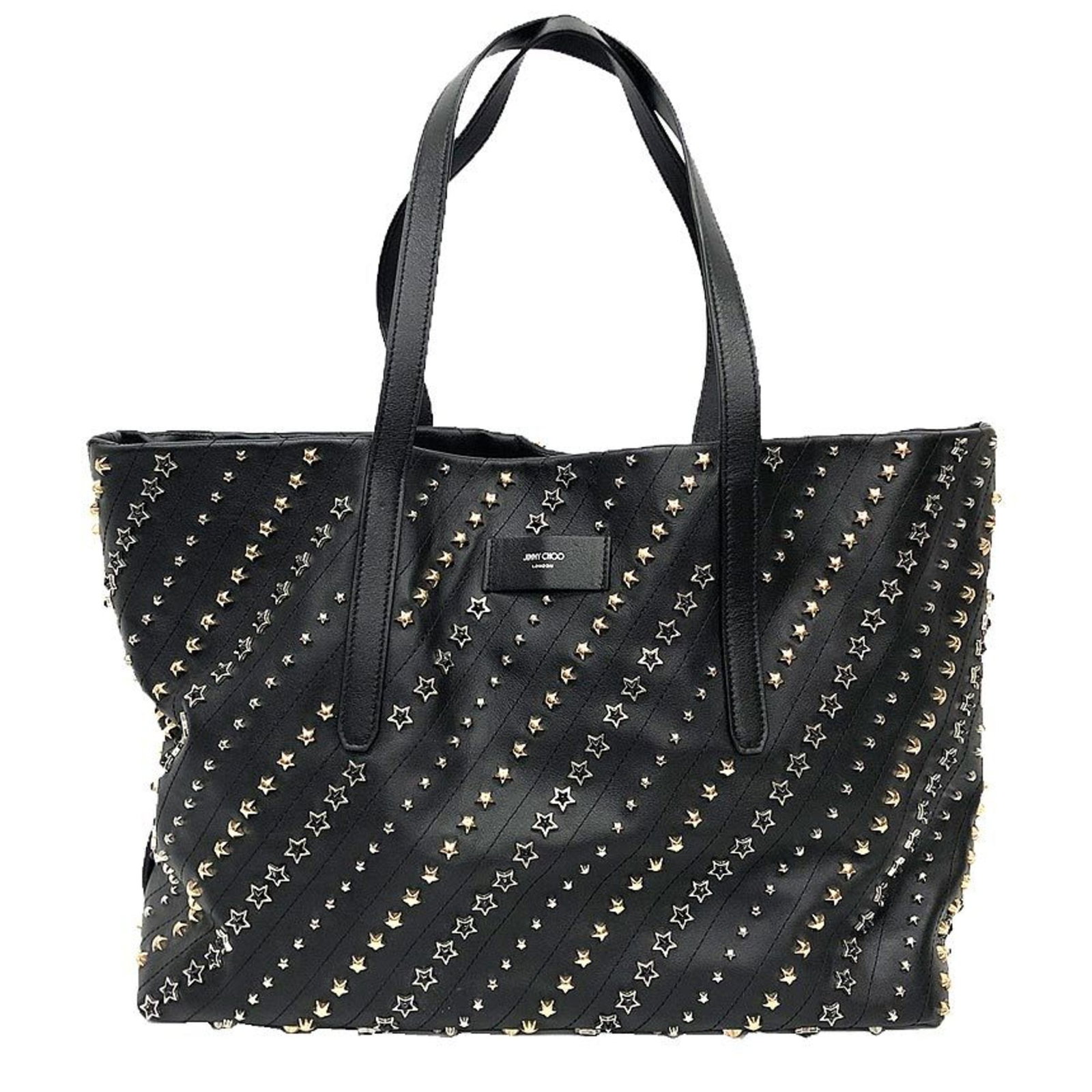 Tote Bag Leather Jimmy Choo: Tote Bag Leather Jimmy Choo Tote bag in black leather from Jimmy Choo, measuring 28cm x 50cm x 17cm. Comes with a dust bag for protection. A stylish and practical accessory for everyday use. Item