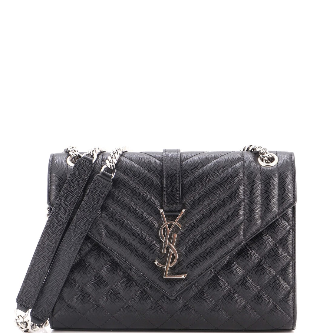 Saint Laurent Classic Monogram Envelope Satchel Mixed Matelasse Leather Medium: Saint Laurent Classic Monogram Envelope Satchel Mixed Matelasse Leather Medium Black Saint Laurent Classic Monogram Envelope Satchel in mixed matelasse leather, featuring a medium size with a 12"