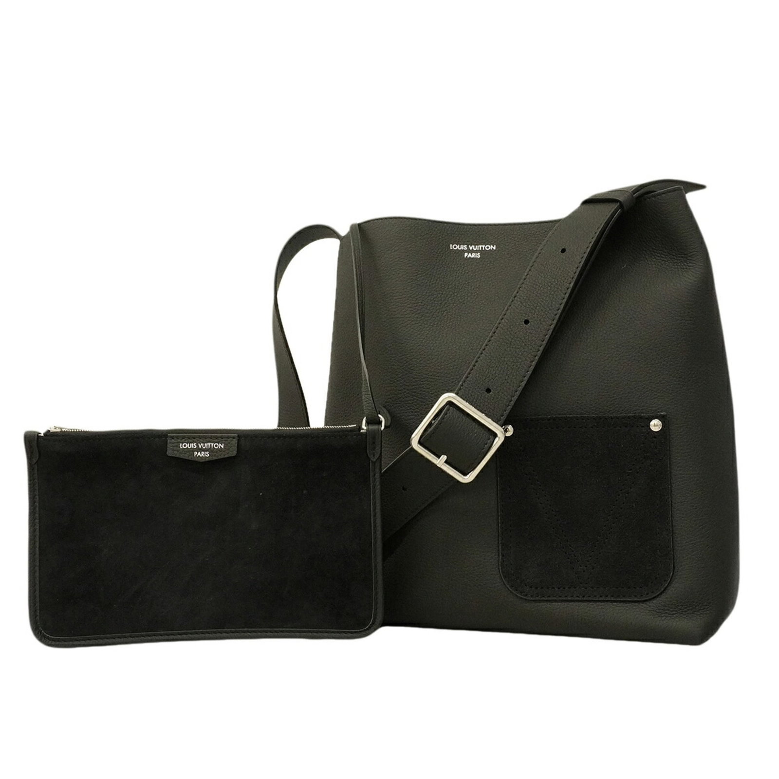 Shoulder Bag by Louis Vuitton: Shoulder Bag by Louis Vuitton The Louis Vuitton shoulder bag boasts a sleek Noir color and a compact design, measuring 32.5cm x 30.5cm x 15.5cm. This stylish bag features a classic Louis Vuitton