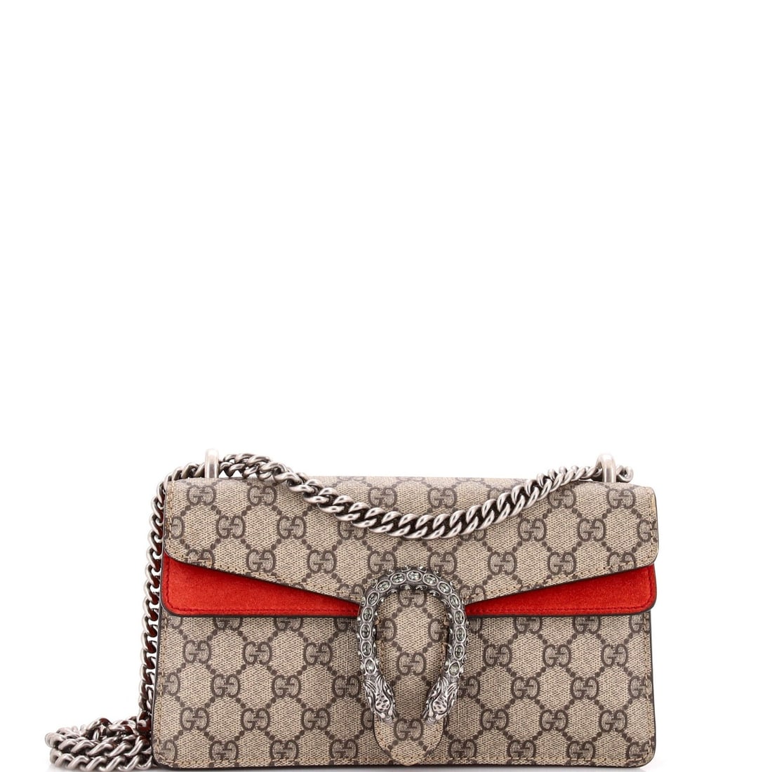 Gucci GG Coated Canvas Small Bag Dionysus Embellished with Crystal Metal: Gucci GG Coated Canvas Small Bag Dionysus Embellished with Crystal Metal Brown GG Coated Canvas Small Dionysus Bag with Crystal Metal Embellishments. This Gucci small shoulder bag features a canvas ex