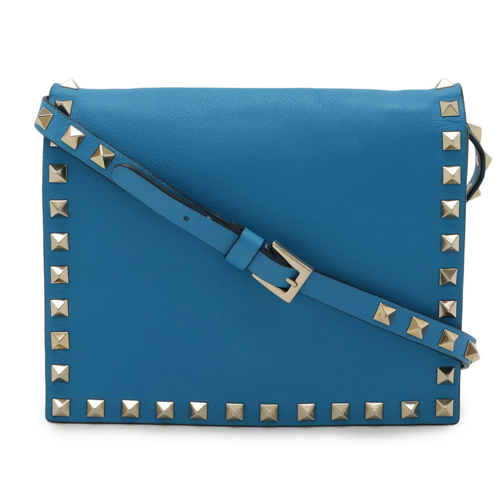 Garavani Valentino Leather Clutch Bag Shoulder: Garavani Valentino Leather Clutch Bag Shoulder Blue Valentino Garavani Leather Clutch Bag with Shoulder Strap, measuring 15cm x 18cm x 3.5cm, features a sleek design and premium leather material. The 
