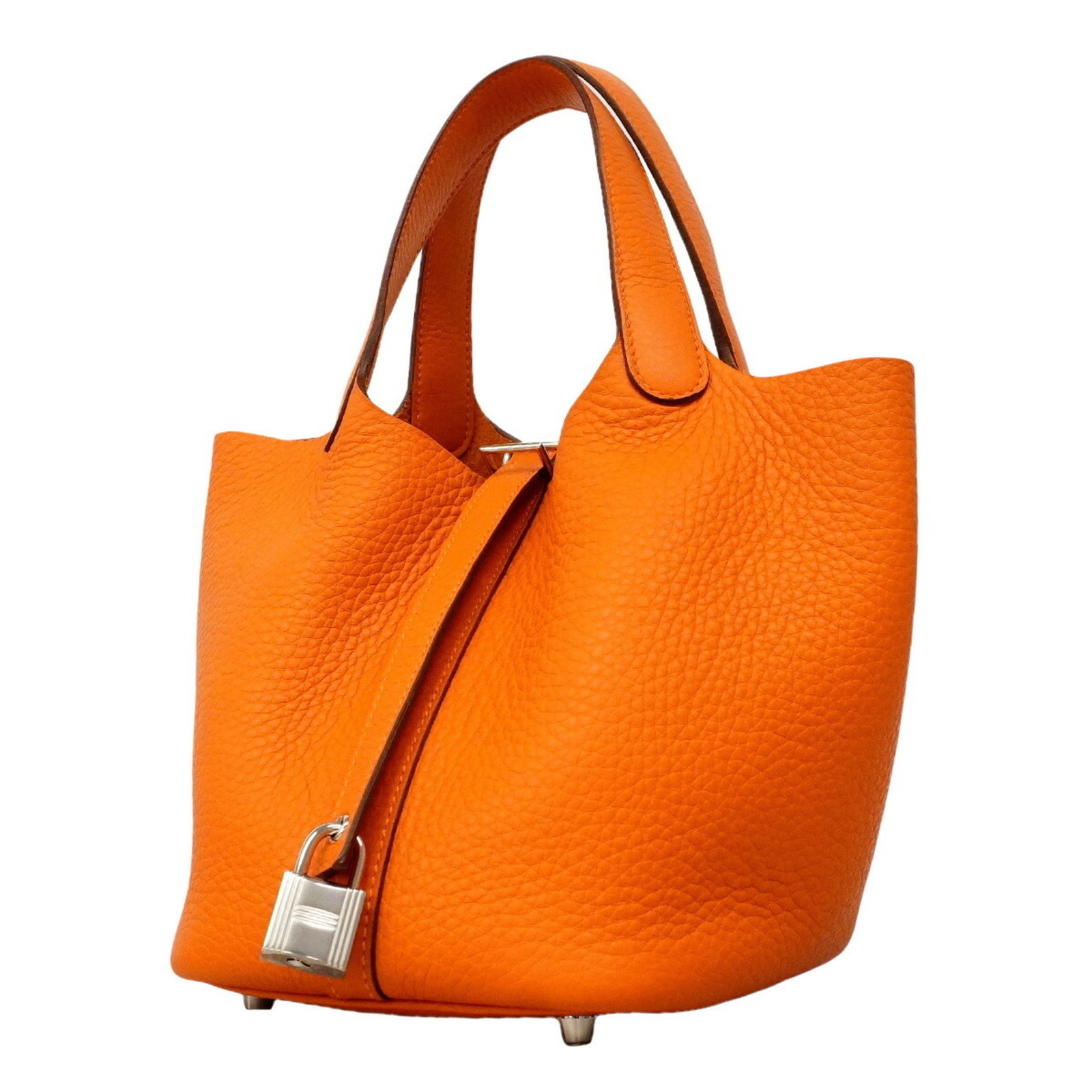 Clemence Leather Handbag Taurillon Hermes: Clemence Leather Handbag Taurillon Hermes Taurillon clemence leather handbag from Hermes, featuring a vibrant orange color and silver hardware. This stylish bag measures 19cm x 14.5cm x 19cm and is