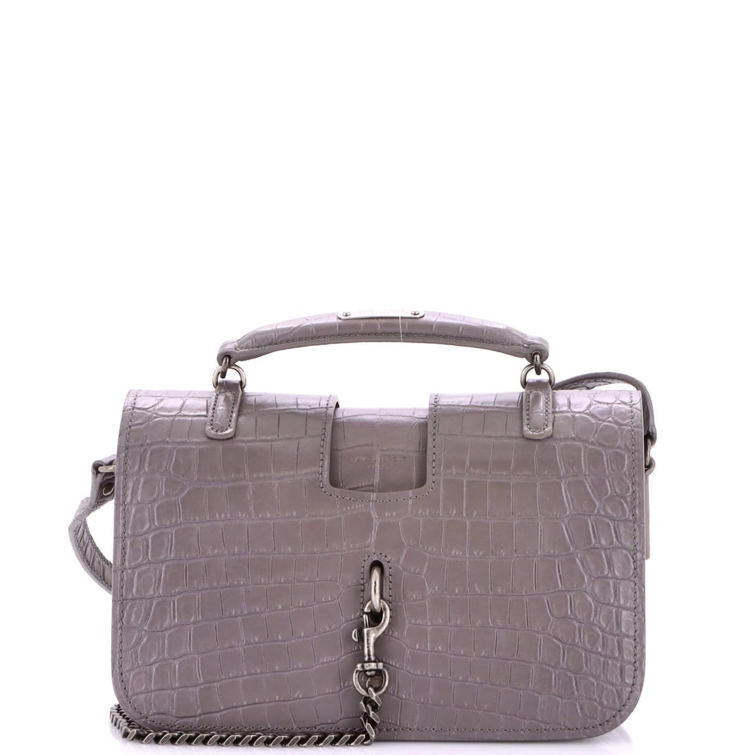 Crocodile Embossed Leather Medium Saint Laurent Messenger Bag: Crocodile Embossed Leather Medium Saint Laurent Messenger Bag Crocodile embossed leather adds a touch of luxury to this medium Saint Laurent messenger bag, featuring a classic design with a gray