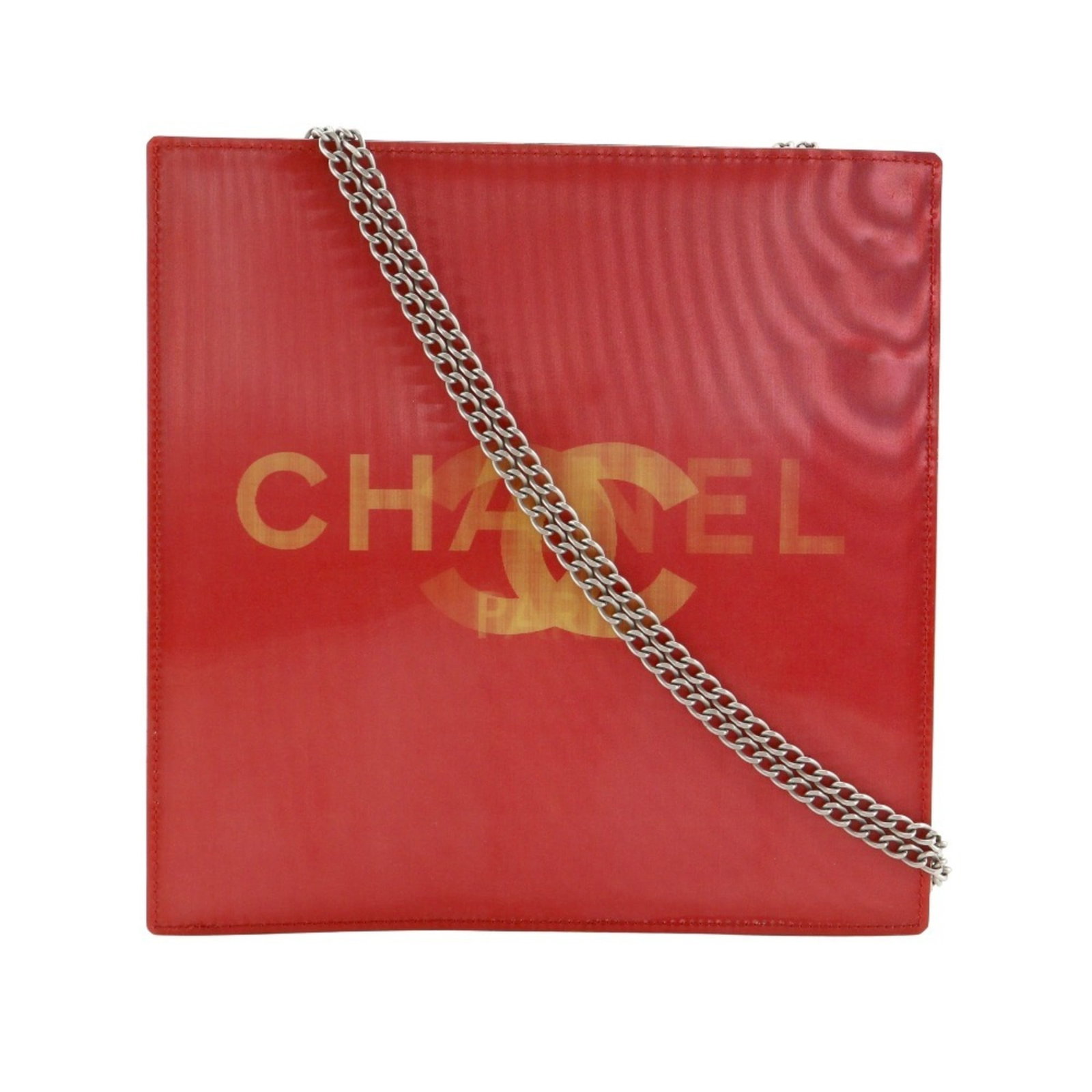 Shoulder Bag By Chanel: Shoulder Bag By Chanel Red vinyl shoulder bag by Chanel, featuring a classic design with a 20.5cm x 20.5cm x 3cm size, accompanied by a dust bag and guarantee card. This stylish bag is made from