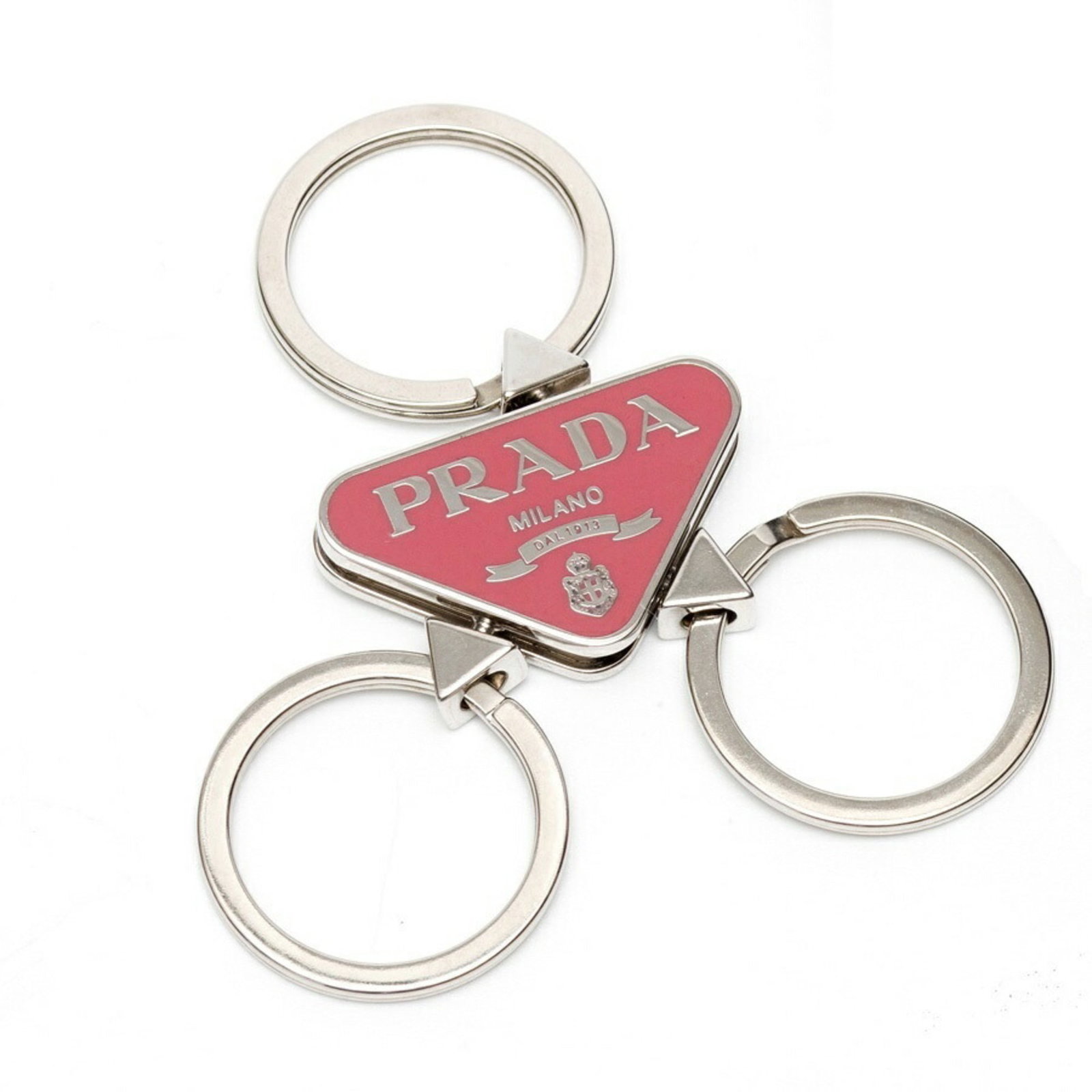Keyring Metal Prada: Keyring Metal Prada The Prada keyring is a sleek metal accessory, measuring 2cm x 3.5cm x 0.78'' x 1.37'' x 0.31''. It bears a signature, adding a touch of personality to this compact keychain. Item S