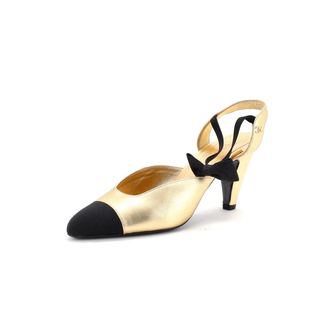 Chanel Women's Cap Toe Bow Ankle Strap Pumps Leather Grosgrain (1 of 5)