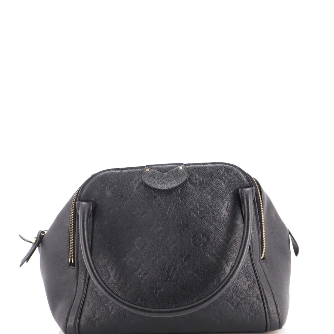 Handbag Marais Louis Vuitton Monogram Leather Empreinte MM: Handbag Marais Louis Vuitton Monogram Leather Empreinte MM Black Marais Louis Vuitton Monogram Leather Empreinte MM handbag features a classic top handle design with a 5" drop. The exterior is made of