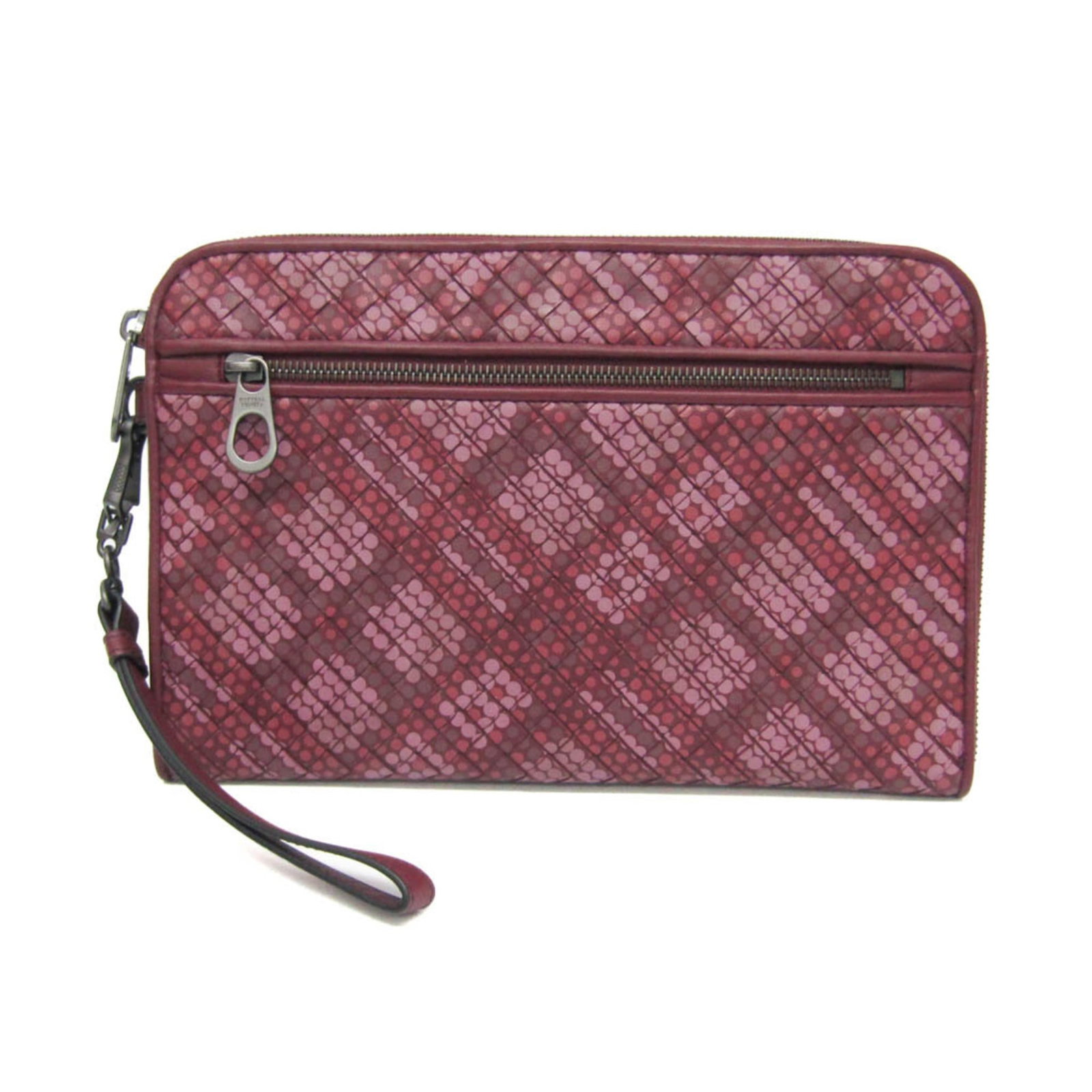 Bottega Veneta Clutch Bag Leather: Bottega Veneta Clutch Bag Leather Bottega Veneta's iconic Intrecciato design is showcased in this exquisite leather clutch bag, featuring a classic wine color with subtle dots pattern. Made from