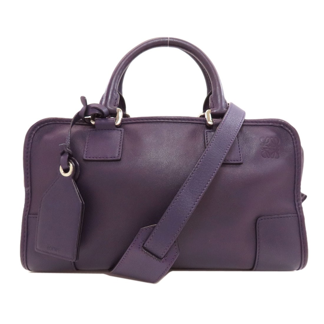 Handbag Calf Loewe 2Way Amazona: Handbag Calf Loewe 2Way Amazona Purple LOEWE 2Way Amazona handbag with calf exterior, featuring a detachable strap and a signature on the interior. This stylish bag measures 6.7 inches in height and