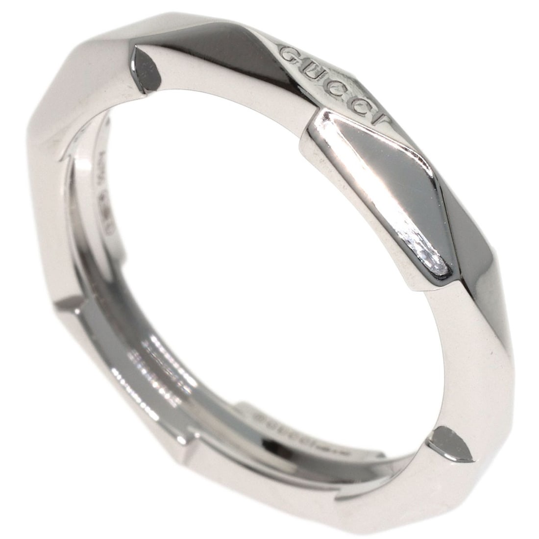 Link Gucci To White Gold Studs Ring Love #19: Link Gucci To White Gold Studs Ring Love #19 K18 White Gold Studs Ring from GUCCI features a sleek, silver metal design with an open ring closure. This stylish piece is crafted from high-quality