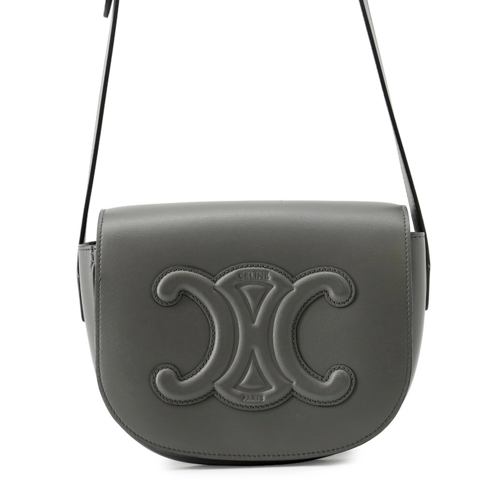 Shoulder Bag Leather Celine: Shoulder Bag Leather Celine Gray leather shoulder bag from Celine, Italy, featuring a classic design with clean lines and a timeless silhouette. Made from high-quality leather, this bag measures