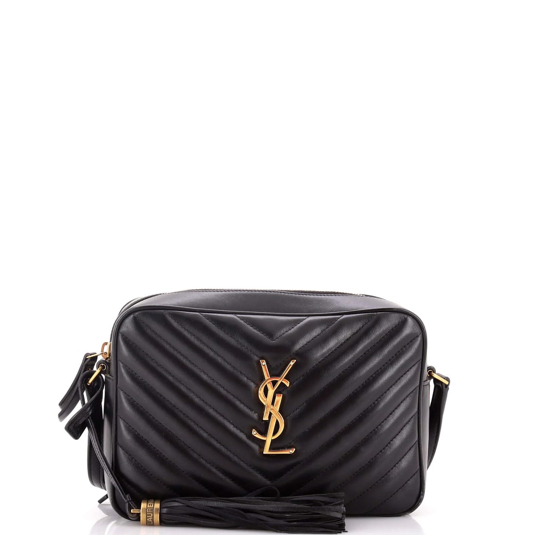 Matelasse Leather Chevron Bag Small Camera Lou Saint: Matelasse Leather Chevron Bag Small Camera Lou Saint Small Matelasse Leather Chevron Bag by Saint Laurent. This black leather cross body bag features a striking chevron pattern and gold hardware,