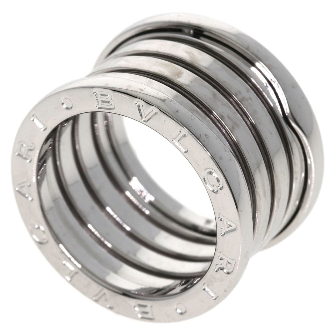 Bvlgari B.Zero1 3 Band #52 Ring K18 White Gold: Bvlgari B.Zero1 3 Band #52 Ring K18 White Gold K18 White Gold BVLGARI B.ZERO1 3 Band #52 Ring features a sleek, silver metal design with a signature from the artist. This ring is made from