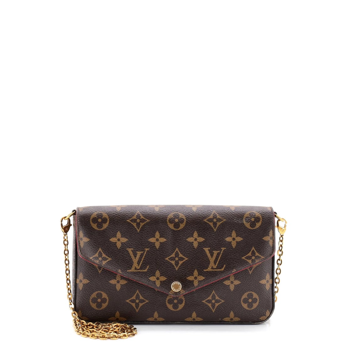 Monogram Pochette Canvas Vuitton Felicie Louis: Monogram Pochette Canvas Vuitton Felicie Louis Canvas coated Monogram Pochette with card holder and gold hardware, featuring a classic cross body design and signature Felicie Louis style. This brown l