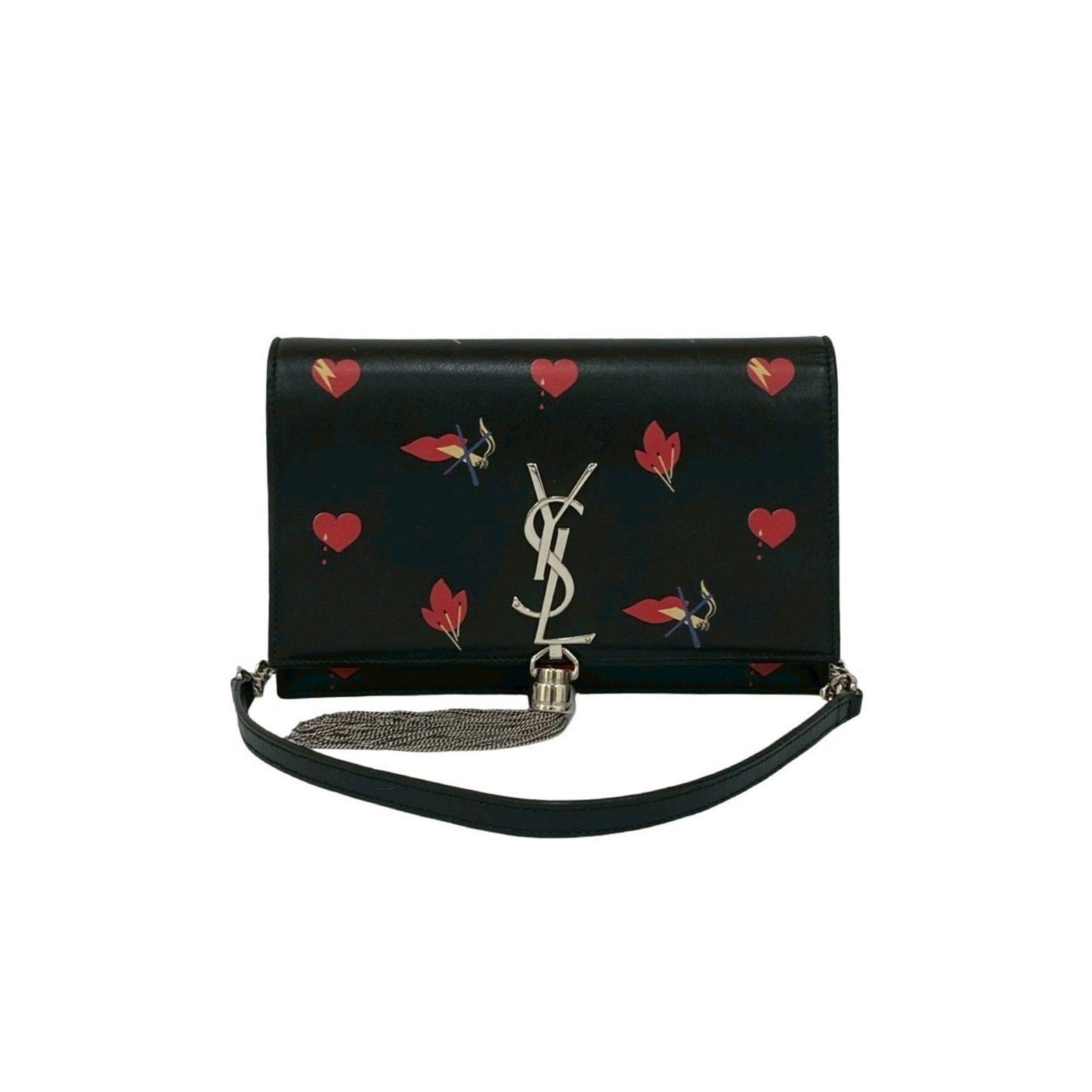 Saint Laurent Yves Leather Shoulder Bag: Saint Laurent Yves Leather Shoulder Bag Black and Red Leather Shoulder Bag by Yves Saint Laurent. This sleek shoulder bag features a classic design made from high-quality leather, with a size of