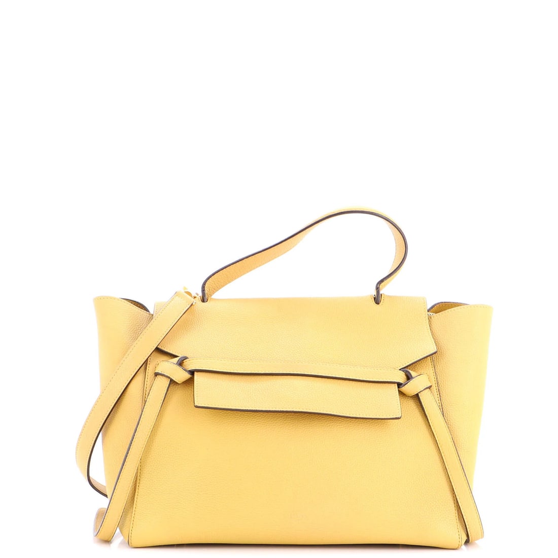 Textured Leather Mini Belt Bag Celine: Textured Leather Mini Belt Bag Celine Yellow Textured Leather Mini Belt Bag from Celine, featuring a textured leather exterior with a gold hardware accent. This mini belt bag measures 9.5" tall, 11.5"