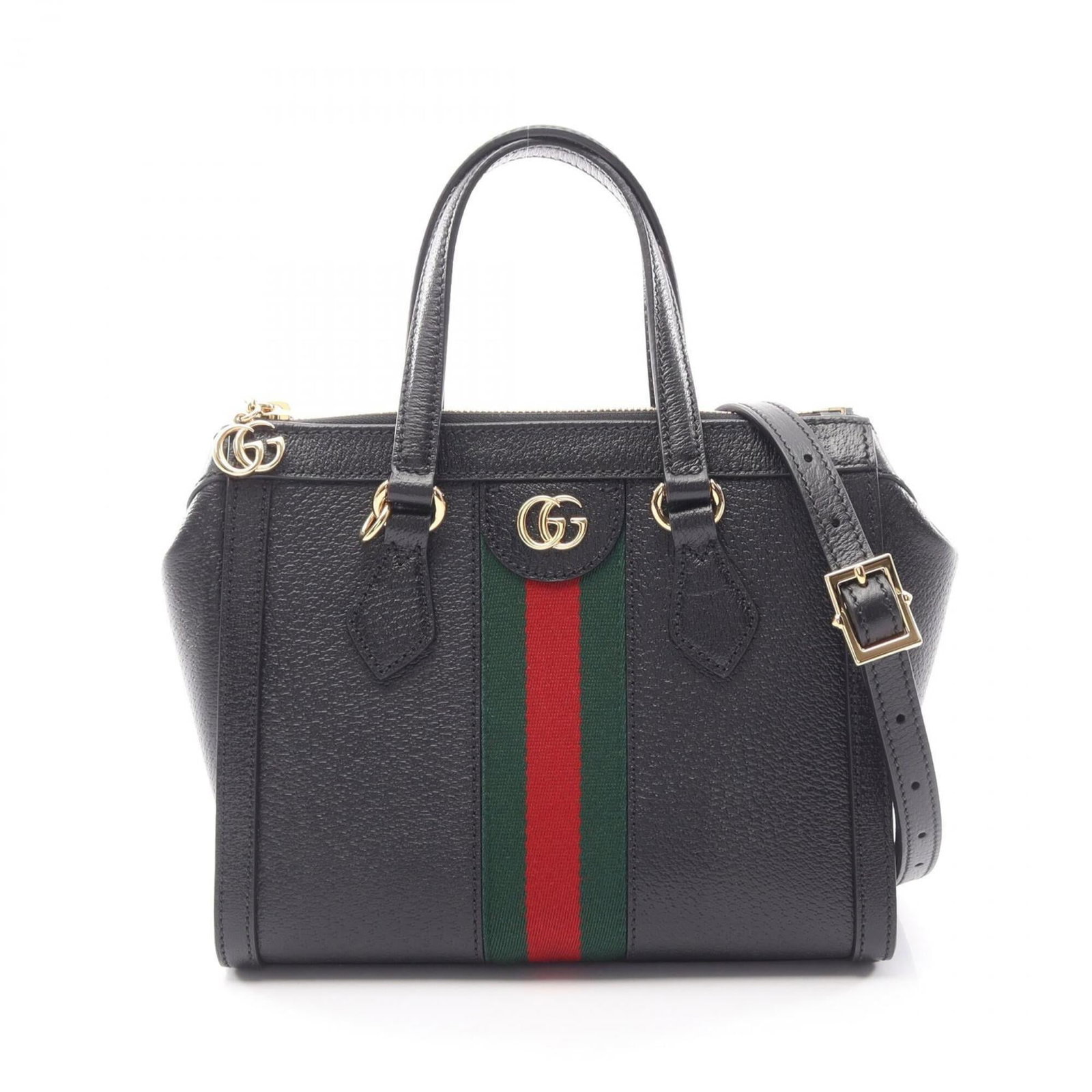 Handbag Leather Gucci: Handbag Leather Gucci Black, Green, Red color Gucci handbag made from high-quality leather, featuring a classic design with a 20cm x 24cm x 10cm size. The bag's sleek and sophisticated style makes it 