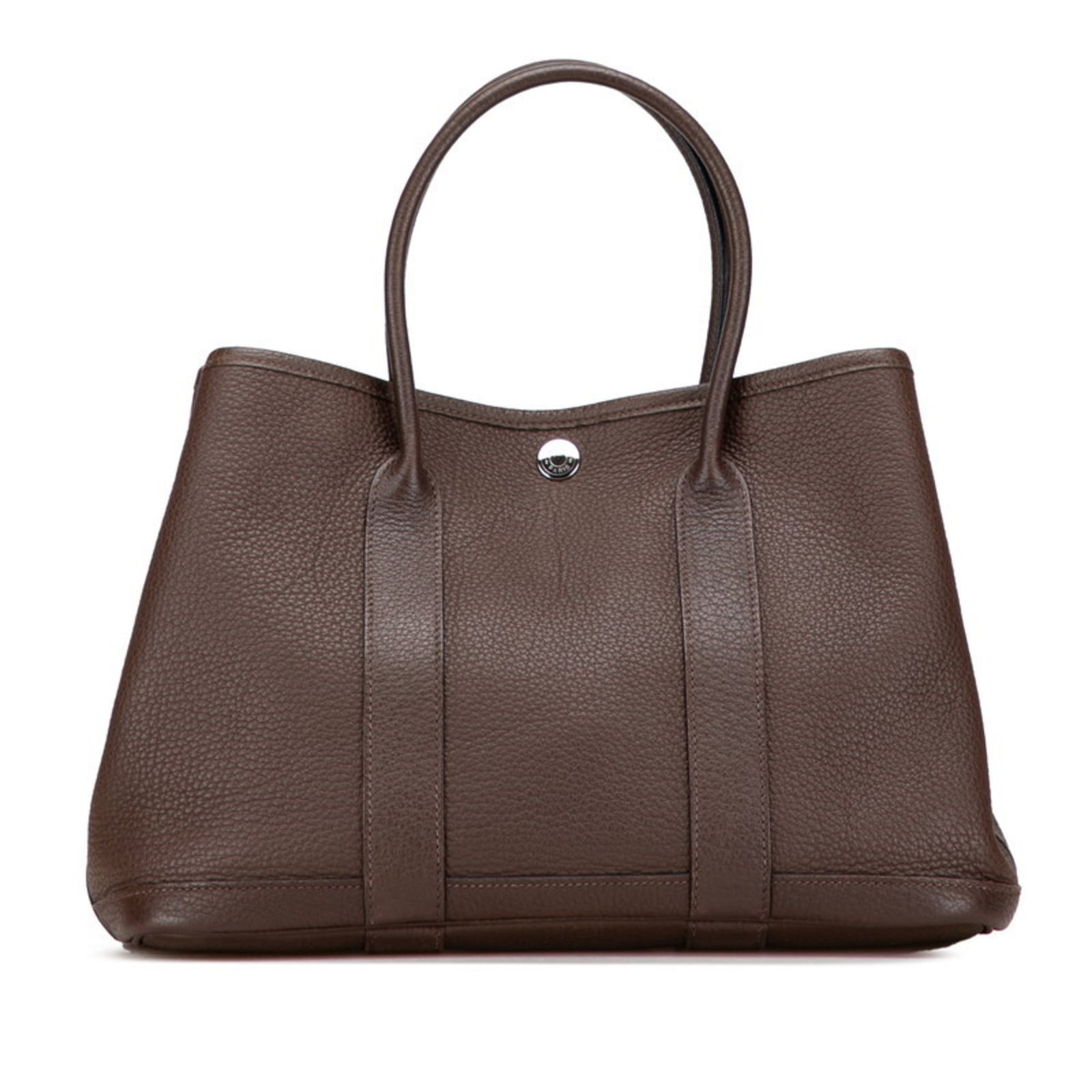 Handbag Hermes Negonda Leather: Handbag Hermes Negonda Leather The Hermes Negonda Leather handbag boasts a rich, chocolate brown Negonda leather exterior, complemented by sleek silver hardware. Measuring 21cm x 30cm x 13cm, this