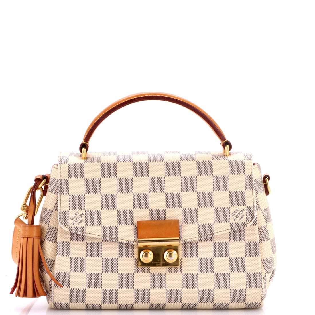 Damier Louis Vuitton Croisette Handbag: Damier Louis Vuitton Croisette Handbag White Damier Louis Vuitton Croisette Cross Body Bag with gold hardware and a canvas-coated exterior, featuring a pink interior. The bag has a classic cross body 