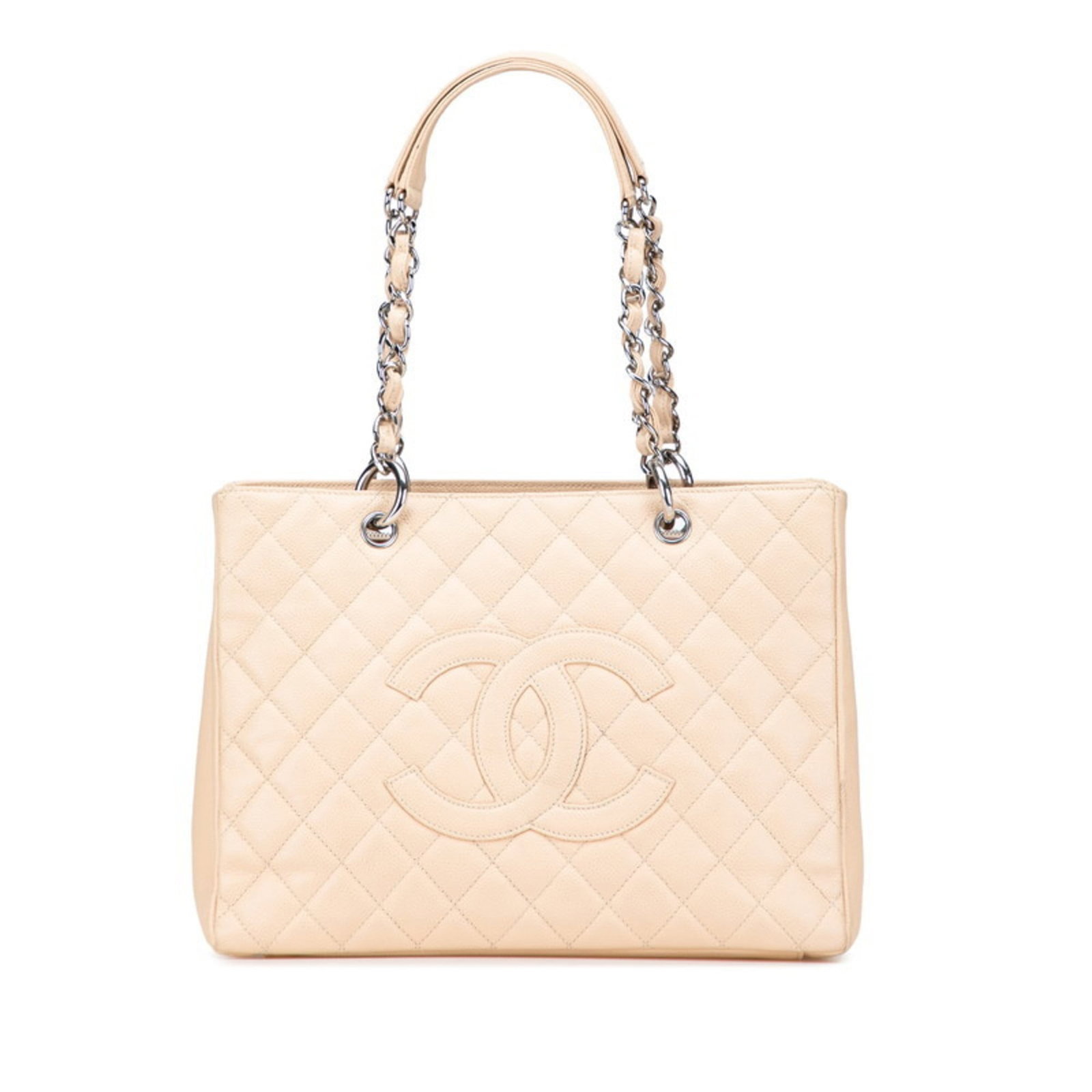 Calfskin Tote Bag Chanel: Calfskin Tote Bag Chanel Grained calfskin tote bag with a classic Matelasse design, featuring an open pocket and open closure. Made from high-quality beige material, this timeless piece is