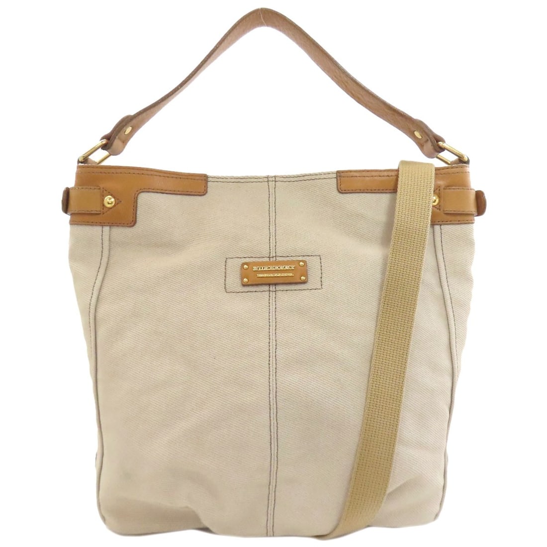 Canvas Leather Burberry Handbag 2Way: Canvas Leather Burberry Handbag 2Way Canvas Leather Burberry Handbag 2Way - A stylish and versatile handbag with a canvas exterior and leather accents, featuring a 2Way design that adds a touch of