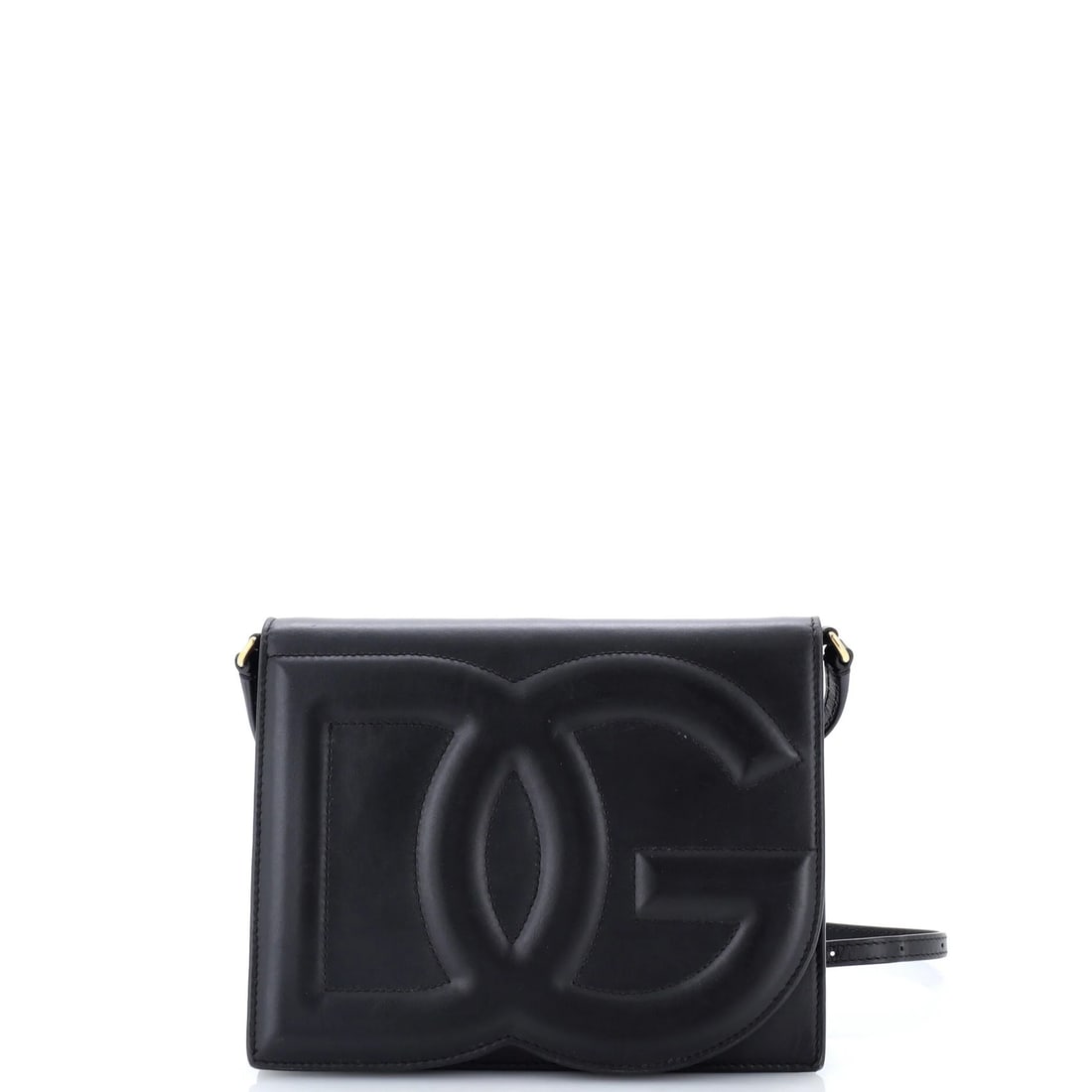 Small Leather Bag Flap DG Logo Dolce: Small Leather Bag Flap DG Logo Dolce Small Leather Bag Flap DG Logo Dolce in Black. This cross body bag features a classic design with a DG logo flap, measuring 6" height, 8" width, and 2.5" depth.