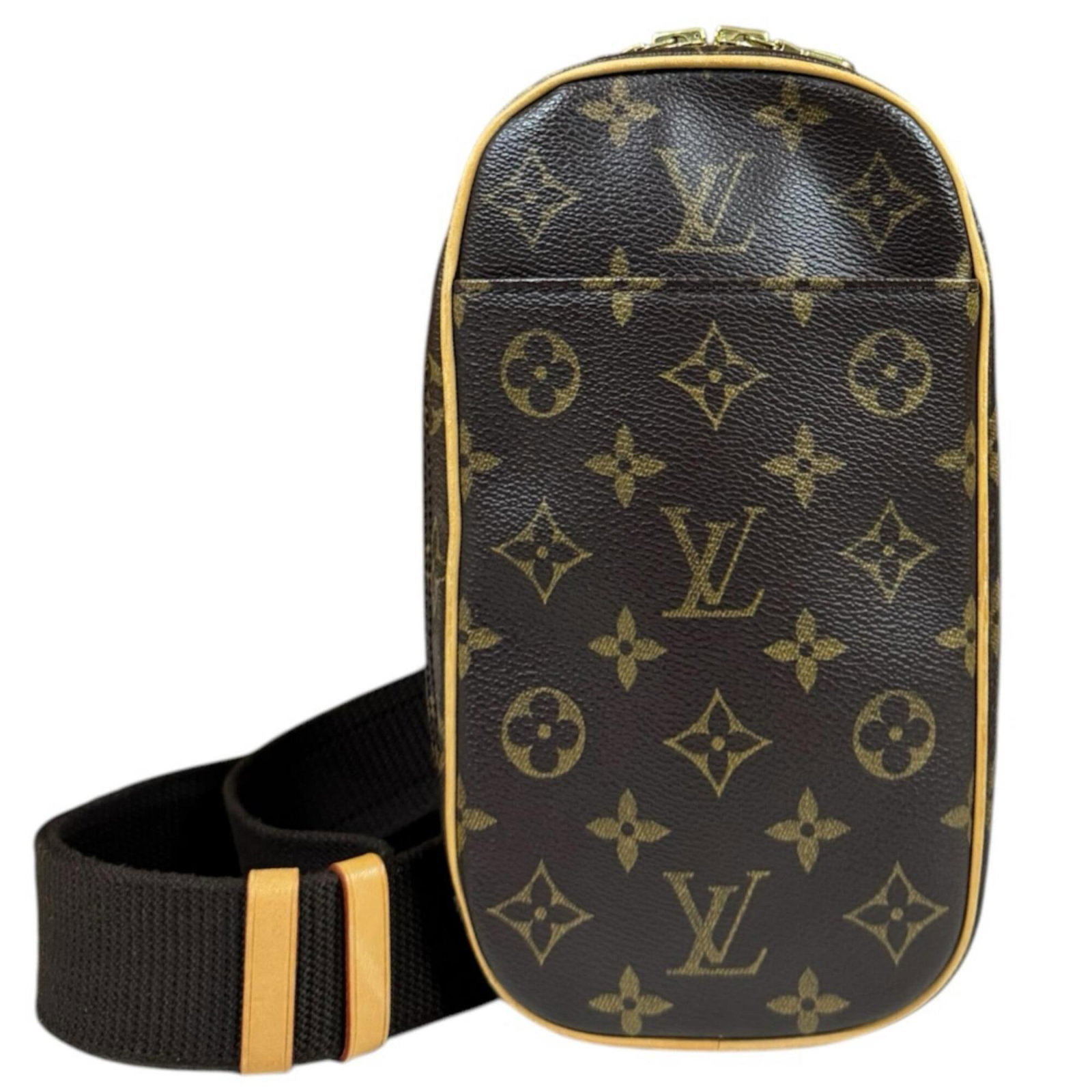 Bag sling monogram Vuitton Louis: Bag sling monogram Vuitton Louis Monogram Vuitton Louis Bag Sling - A Timeless Design. This brown monogram Vuitton Louis sling bag features a classic design with a zipper closure and a sturdy strap