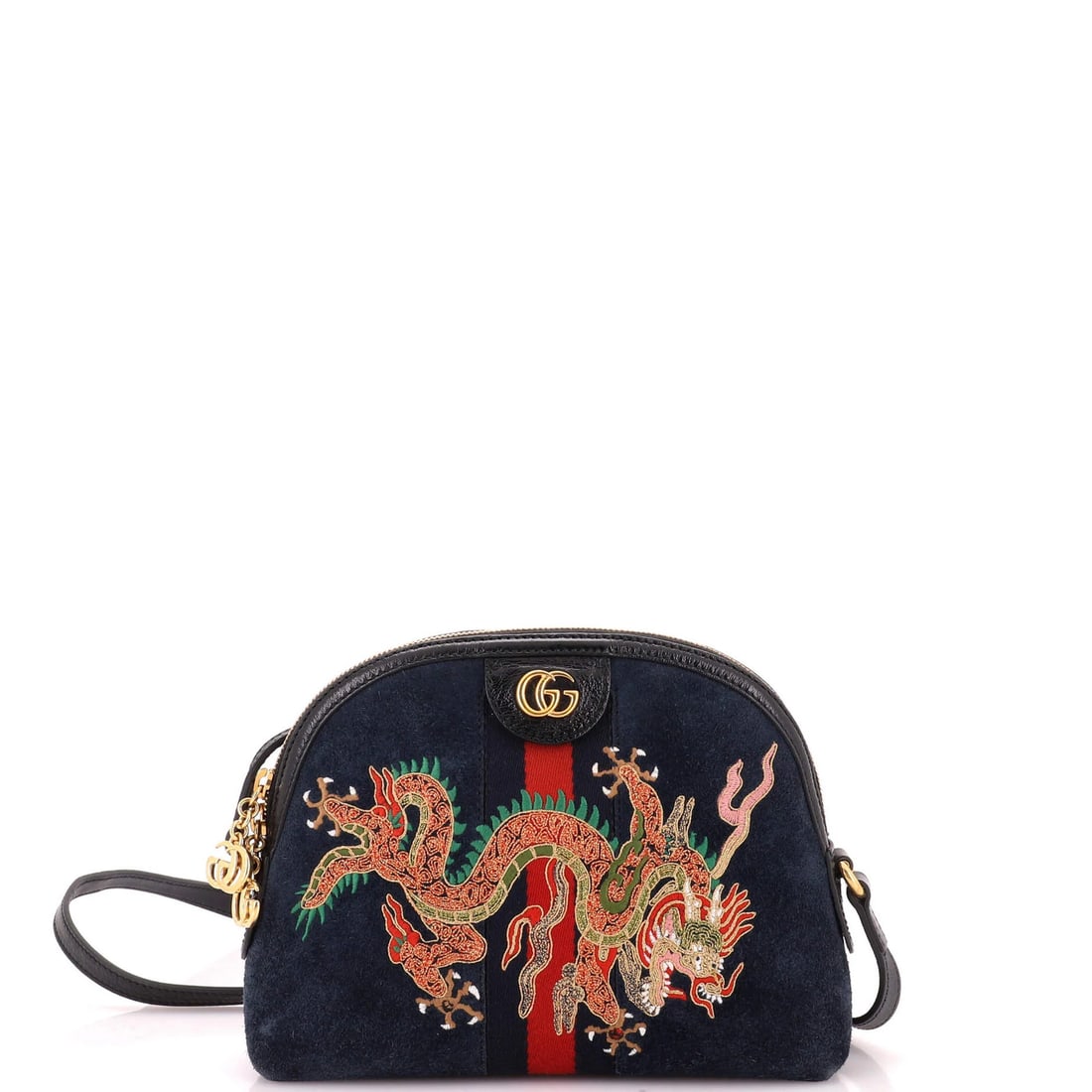 Suede Gucci Small Embroidered Dome Shoulder Bag Ophidia (1 of 7)