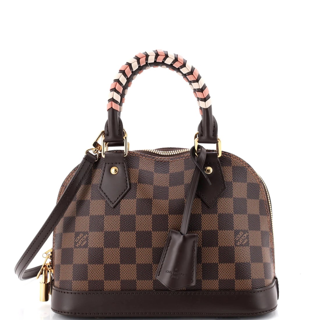 Louis Vuitton Alma Damier Braided Detail BB Handbag: Louis Vuitton Alma Damier Braided Detail BB Handbag The Louis Vuitton Alma Damier Braided Detail BB Handbag boasts a timeless design with a rich brown canvas exterior and a striking Damier print. A br