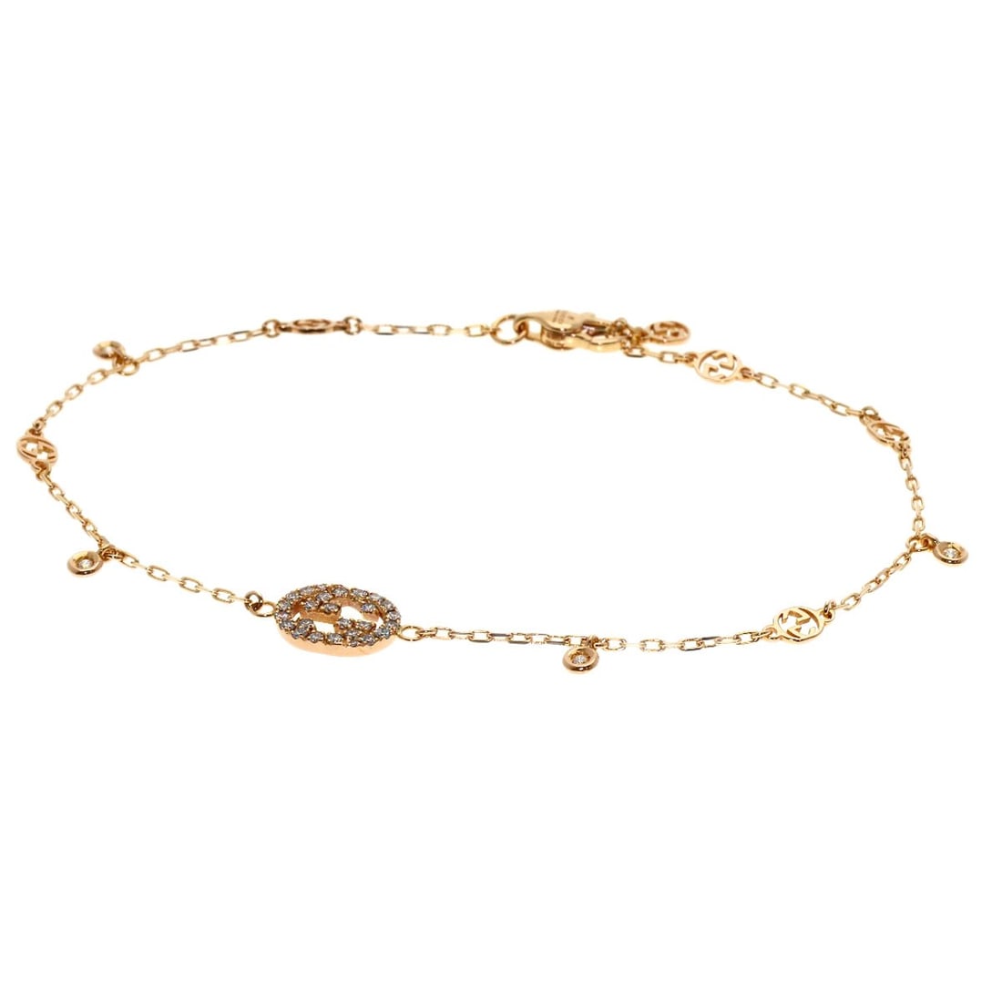 Gucci Interlocking Diamond #17 Bracelet K18 Pink Gold: Gucci Interlocking Diamond #17 Bracelet K18 Pink Gold K18 Pink Gold interlocking diamond bracelet, showcasing a striking gold design with a prominent diamond accent. This exquisite piece features the
