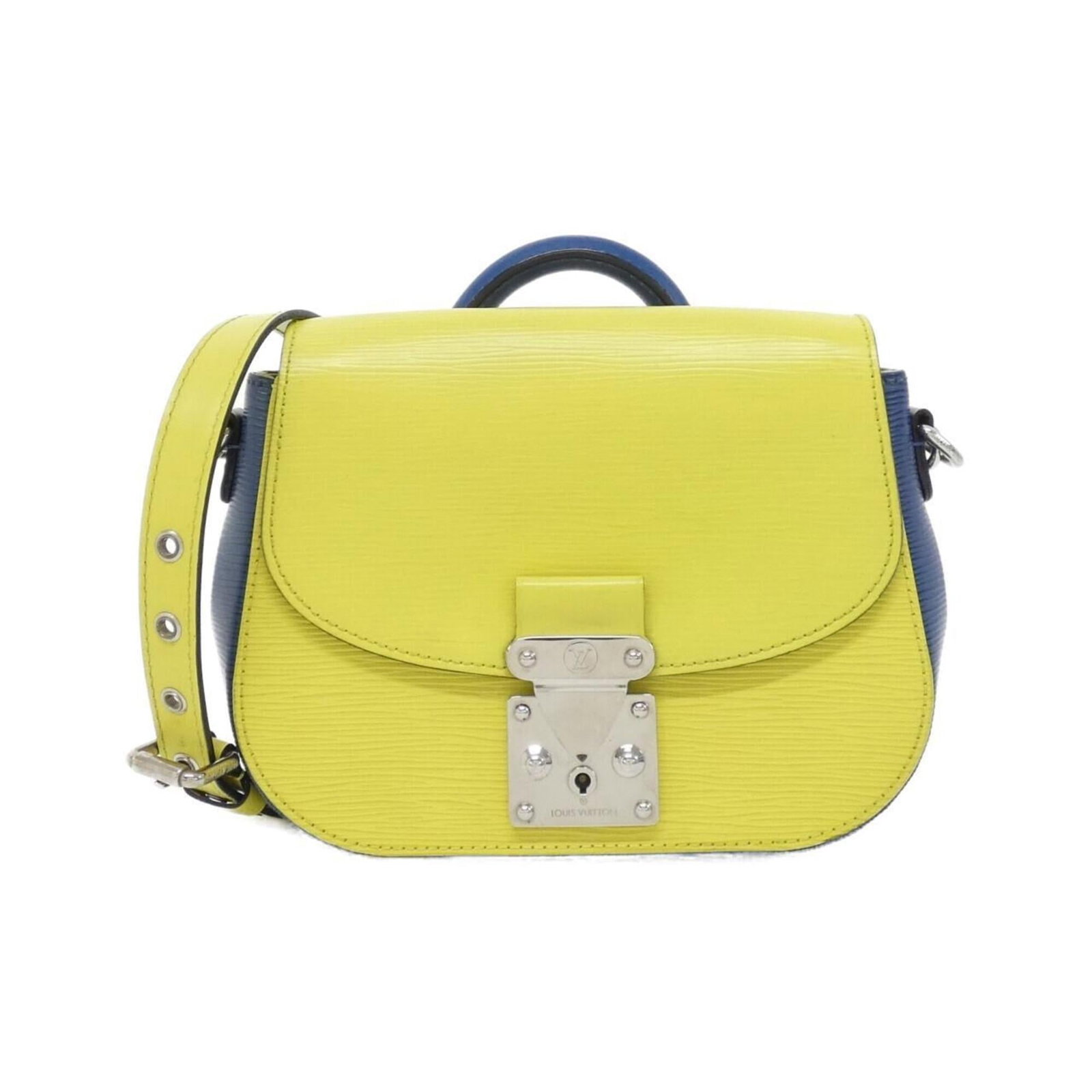 Handbag Leather Louis Vuitton: Handbag Leather Louis Vuitton Pristine Louis Vuitton handbag in pistache and yellow, crafted from high-quality calfskin leather. Measuring 18cm x 24cm x 7cm, this stylish accessory is a testament to t