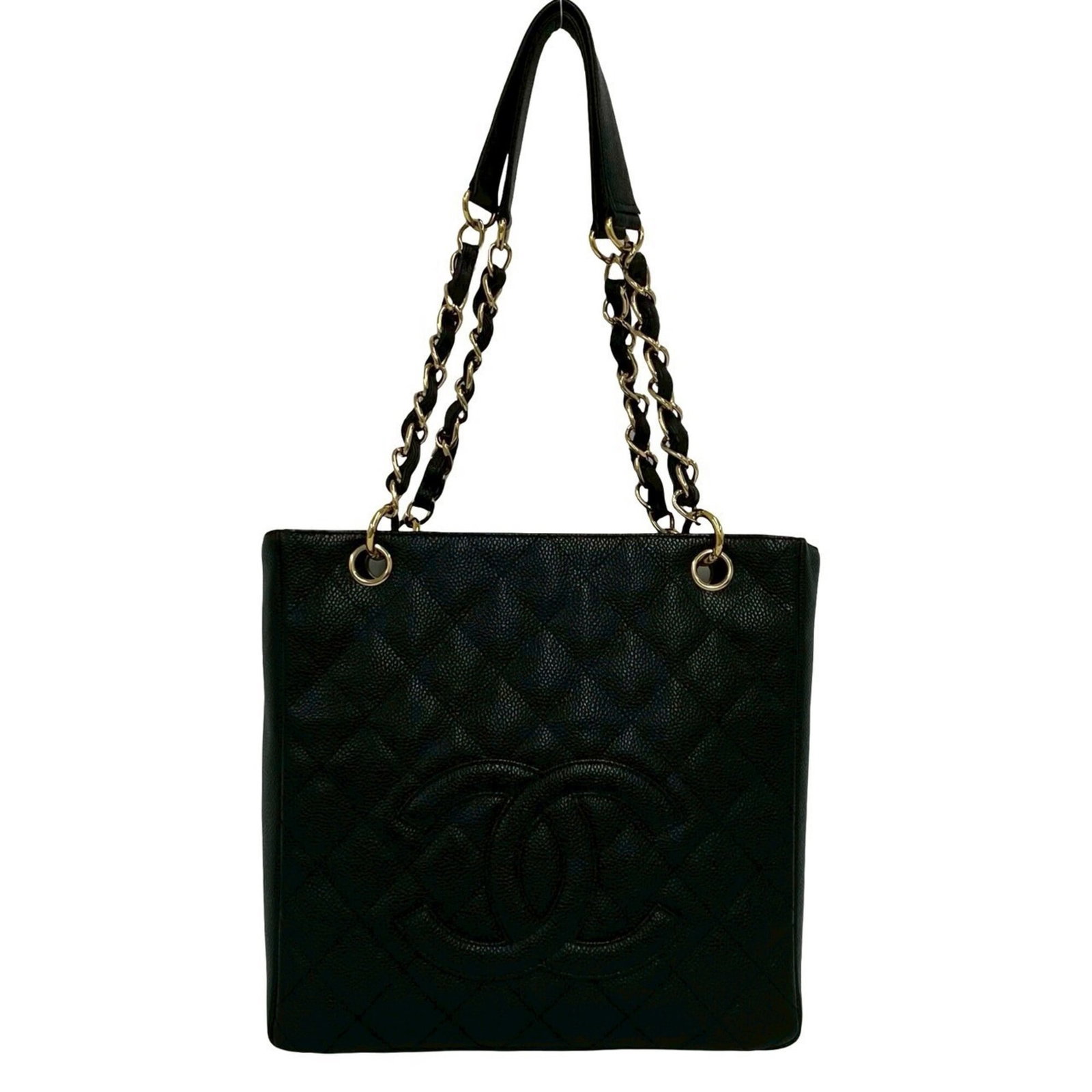 Calfskin Tote Bag Chanel: Calfskin Tote Bag Chanel Calfskin Tote Bag from Chanel features a sleek design made from high-quality Grained Calfskin, with a classic black color that exudes timeless elegance. The bag measures 24cm