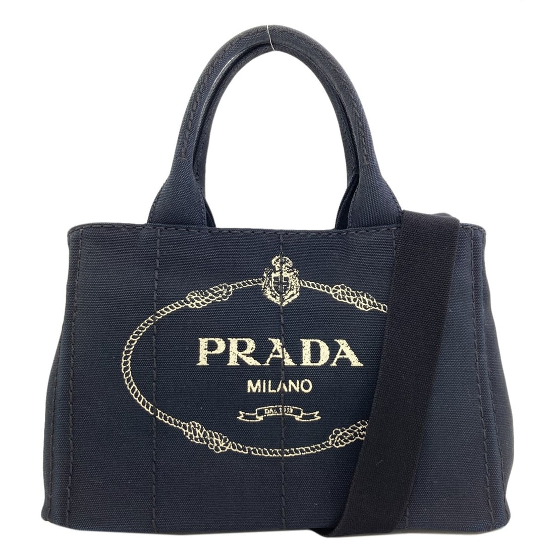 Mini Handbag Canvas 2 Way Prada: Mini Handbag Canvas 2 Way Prada Canvas 2 Way Prada Mini Handbag in Black. This canvas mini handbag features a 7.5 inch height, 5.9 inch depth, and 11.4 inch width, with a detachable strap and open clo