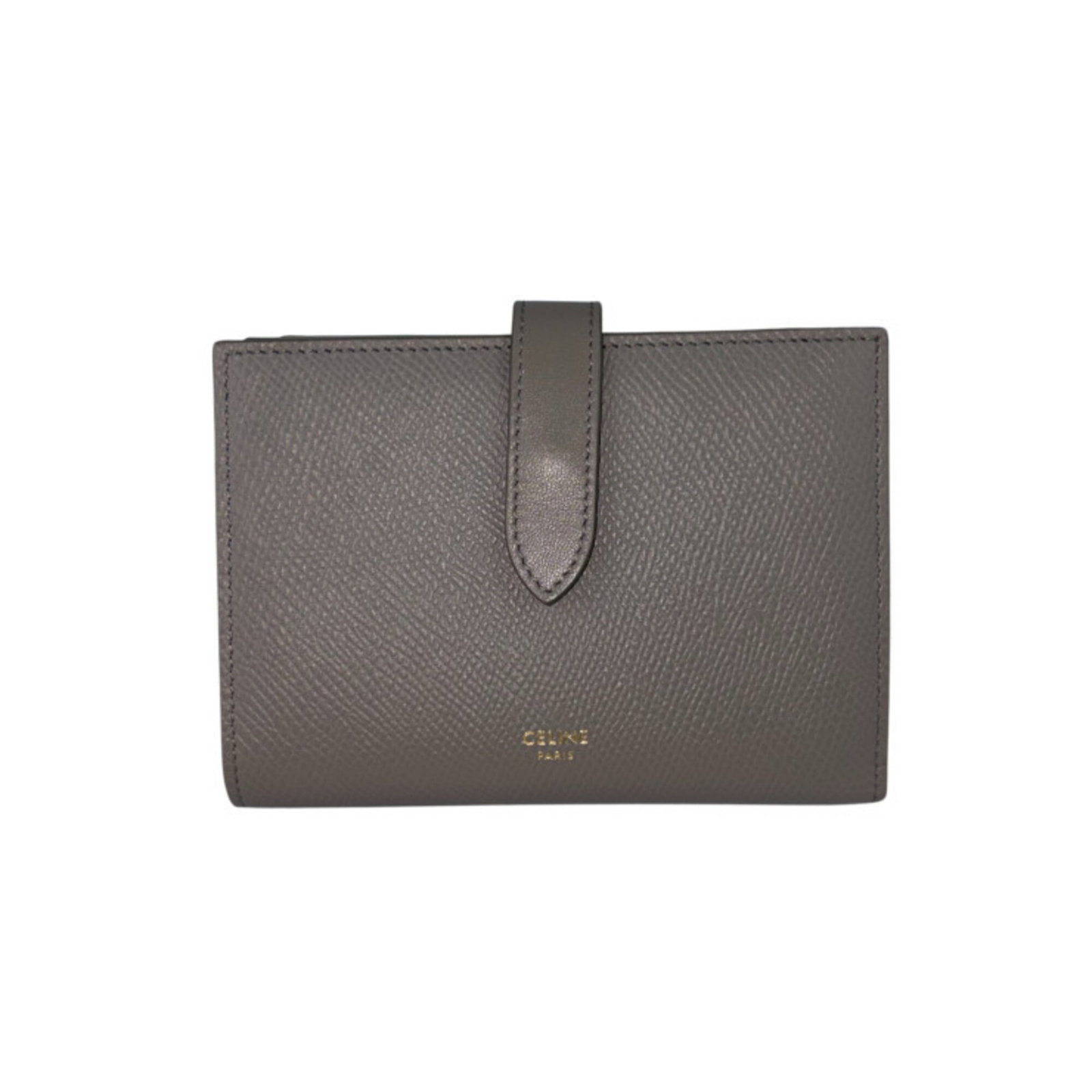Celine Wallet (Bi-Fold) Leather: Celine Wallet (Bi-Fold) Leather The Celine bi-fold leather wallet is a sleek and sophisticated accessory, crafted from high-quality Italian leather. Its grayish color and classic design make it a