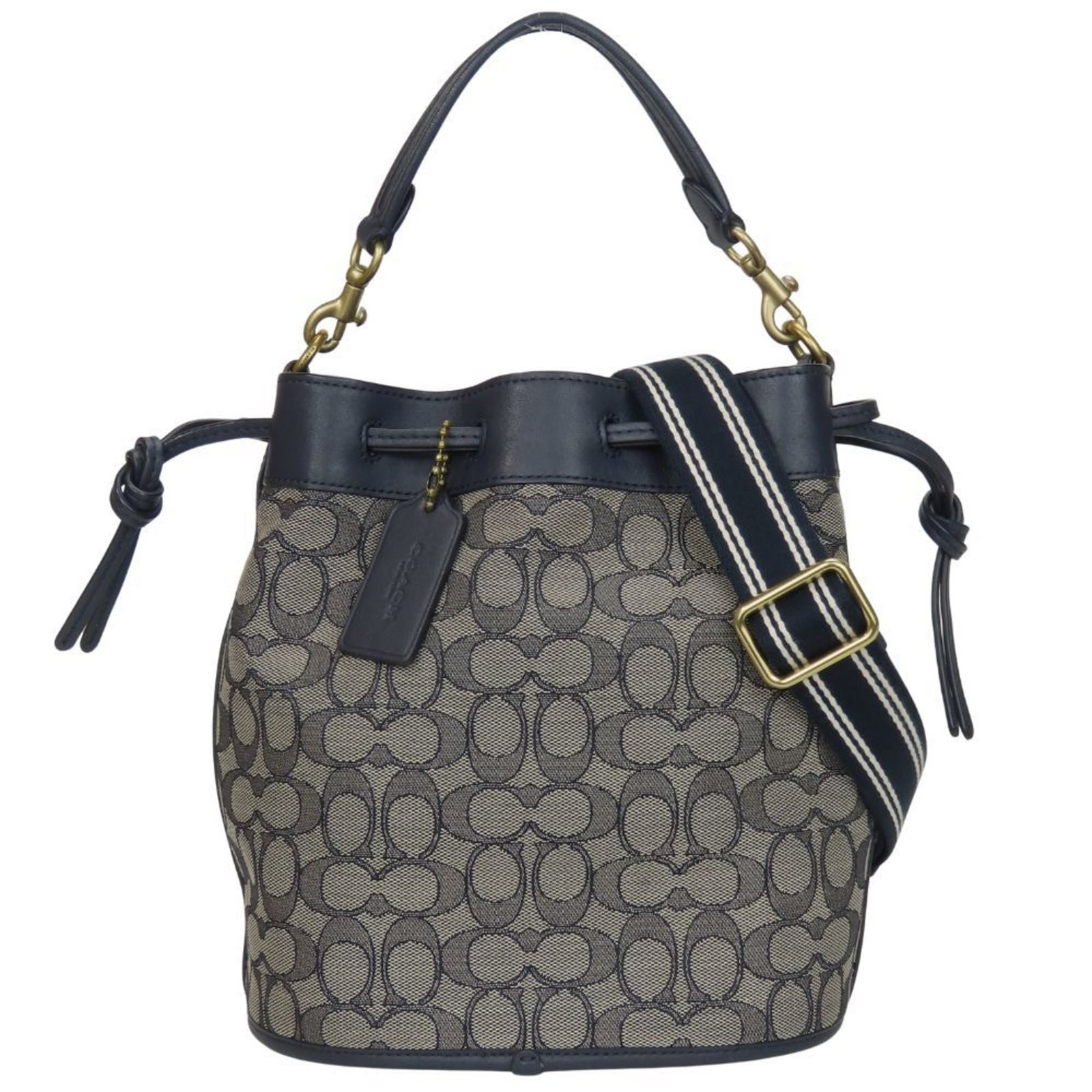 Canvas Leather Shoulder Bag Coach: Canvas Leather Shoulder Bag Coach Canvas Leather Shoulder Bag in Gray and Navy Colors. This Coach shoulder bag features a unique combination of canvas and leather materials, with a stylish gray and