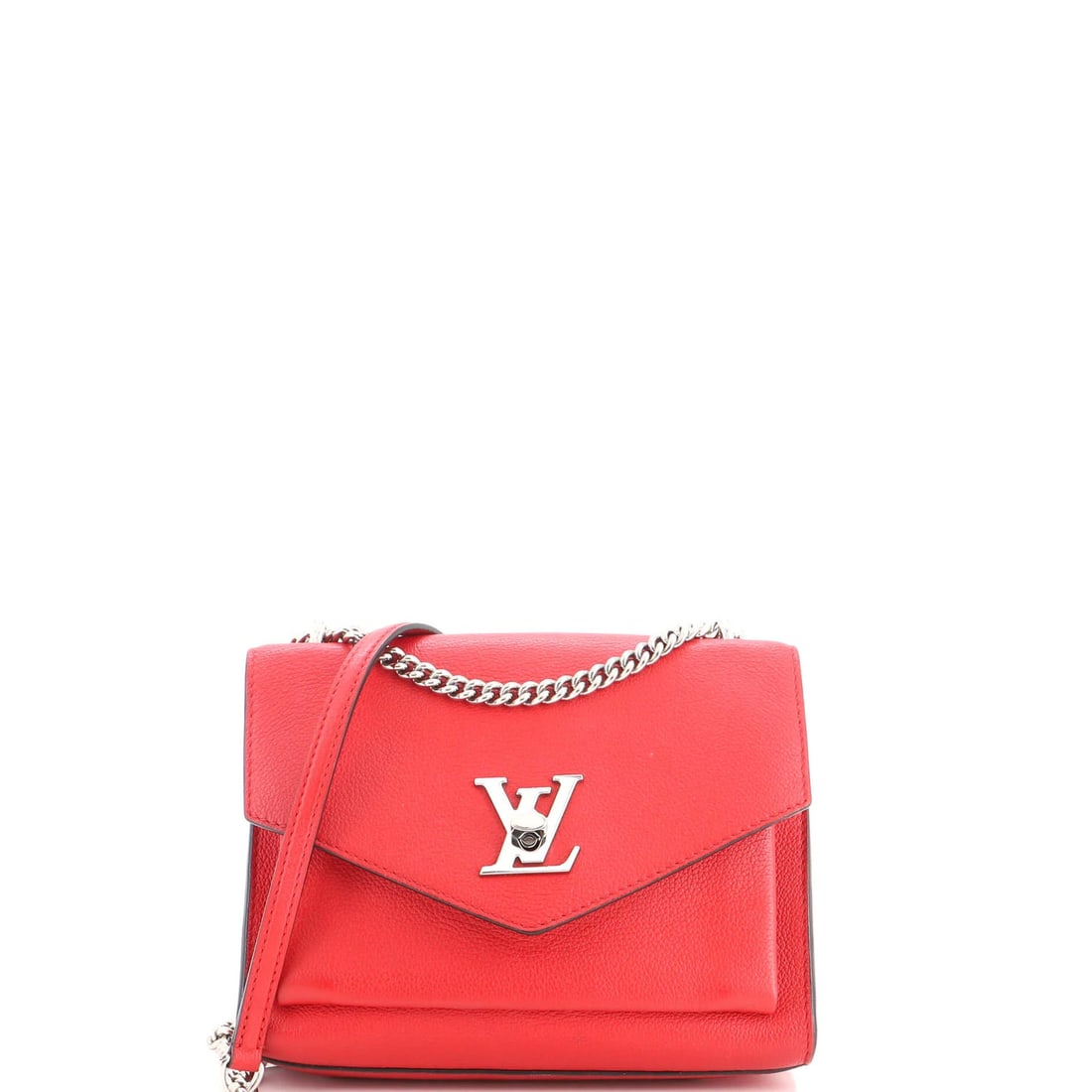 Louis Vuitton Mylockme Monochrome Handbag Leather BB: Louis Vuitton Mylockme Monochrome Handbag Leather BB The Louis Vuitton Mylockme Monochrome Handbag Leather BB is a striking red shoulder bag with a sleek, monochromatic design. Measuring 7.5" tall,