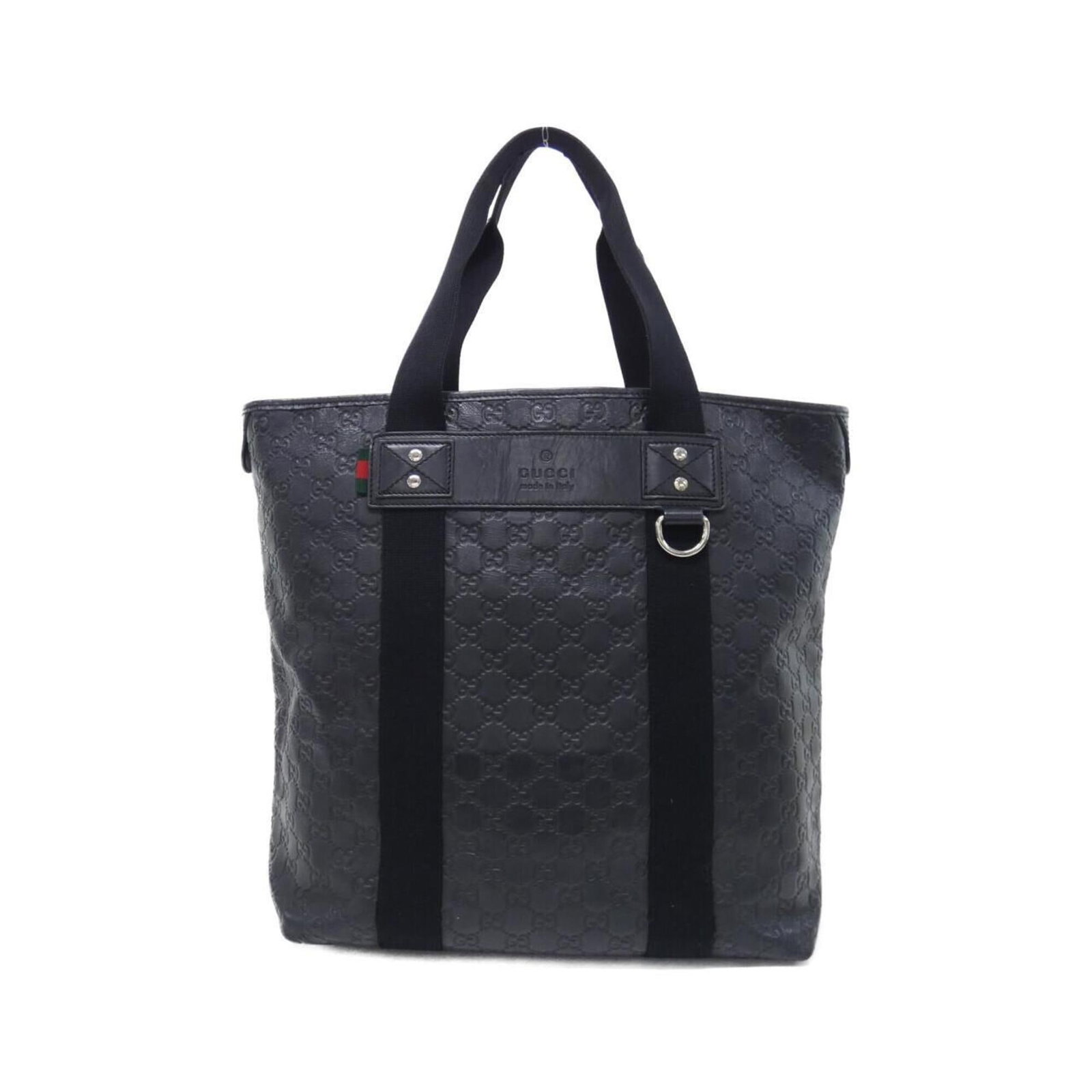 Handbag Leather Gucci: Handbag Leather Gucci This black leather Gucci handbag boasts a sleek design with silver hardware, measuring 37cm x 42cm x 13cm. The classic style and premium leather construction make it a timeless