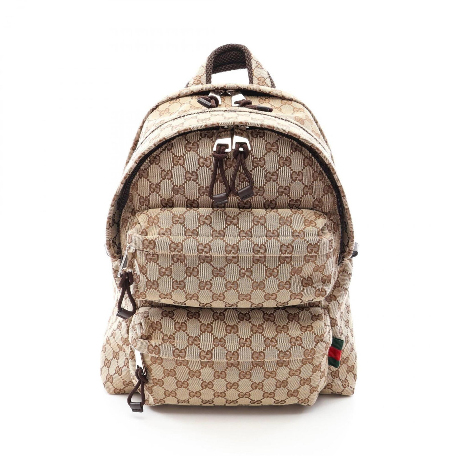 Canvas Leather Gucci Backpack: Canvas Leather Gucci Backpack Canvas Leather Gucci Backpack in Beige and Brown. This stylish backpack features a canvas and leather construction, with a classic design that combines functionality with