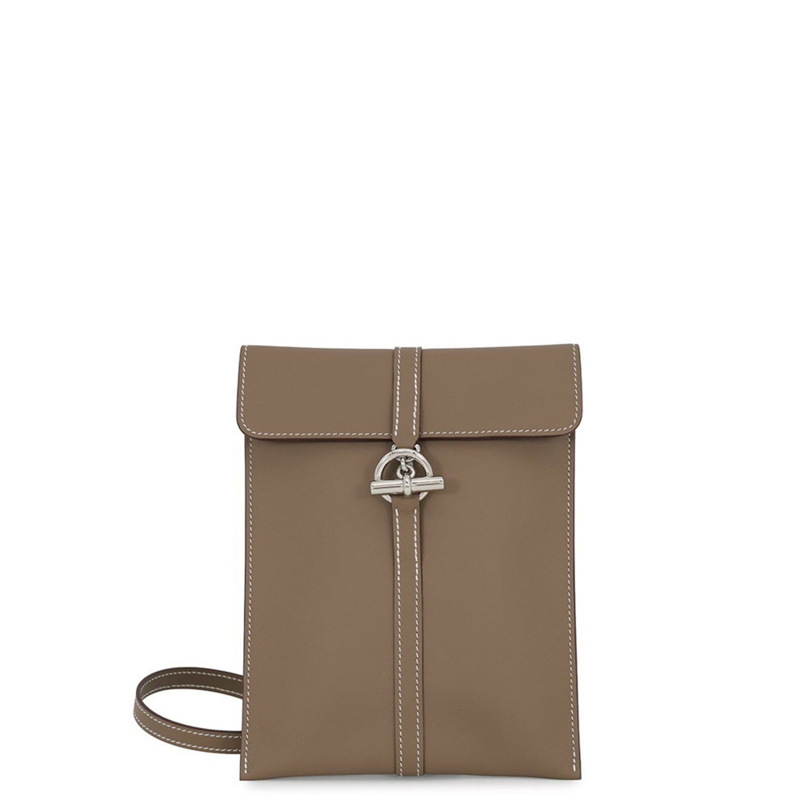 Hermes Leather Swift Shoulder Bag: Hermes Leather Swift Shoulder Bag Swift leather craftsmanship meets timeless elegance in this 19cm x 14.5cm x 5.00mm Etoupe gray shoulder bag from Hermes, a renowned French luxury brand. The bag's