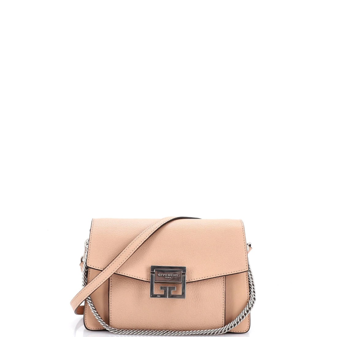 Small leather flap bag GV3 Givenchy: Small leather flap bag GV3 Givenchy Small leather flap bag GV3 Givenchy, featuring a neutral exterior with suede interior, aged silver hardware, and a classic shoulder design. This small bag measures